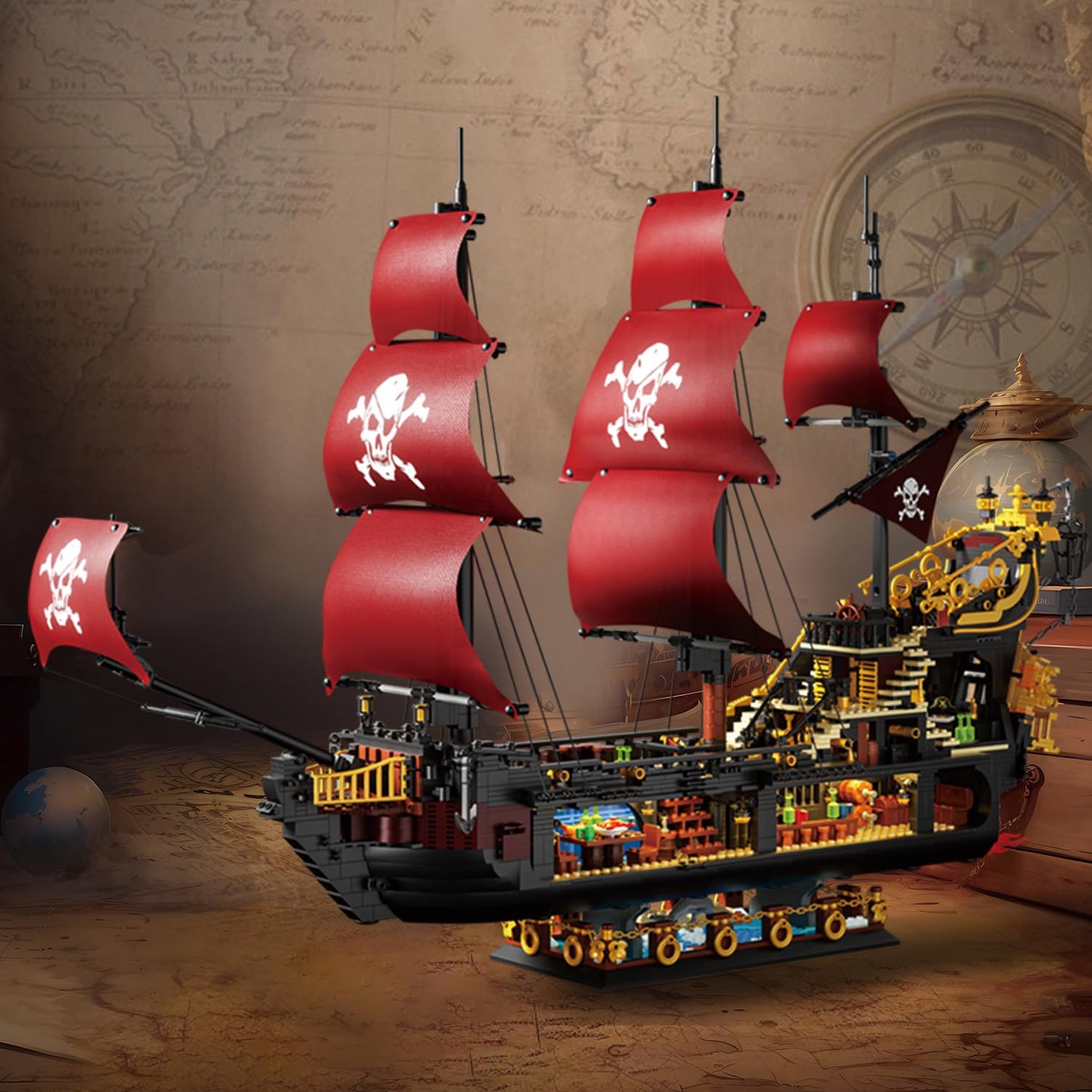 Adult Pirate Ship Building Kit, Queen Anne's Revenge Pirate Ship Mini Building Block Sets for Adults, Construction Toys Gift for Teens & Men, Not Compatible with Lego Pirate Ship, 3399 PCS