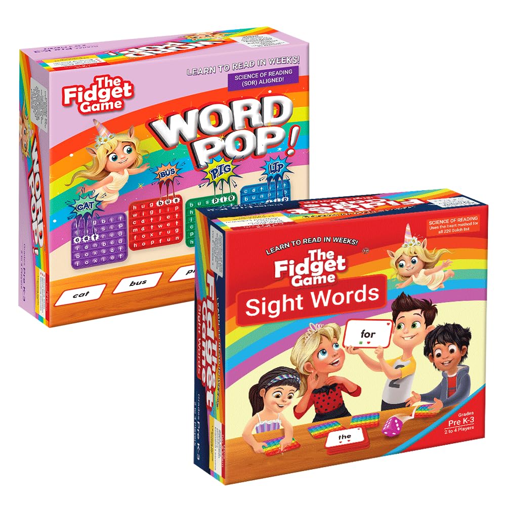 The Fidget Game Ultimate Reading Bundle - Flashcards and Pop Fidget Toys for Kids Pre-K to Third Grade - Learning Activities and Games for High-Frequency Dolch Sight Words - Includes Mats and Dice