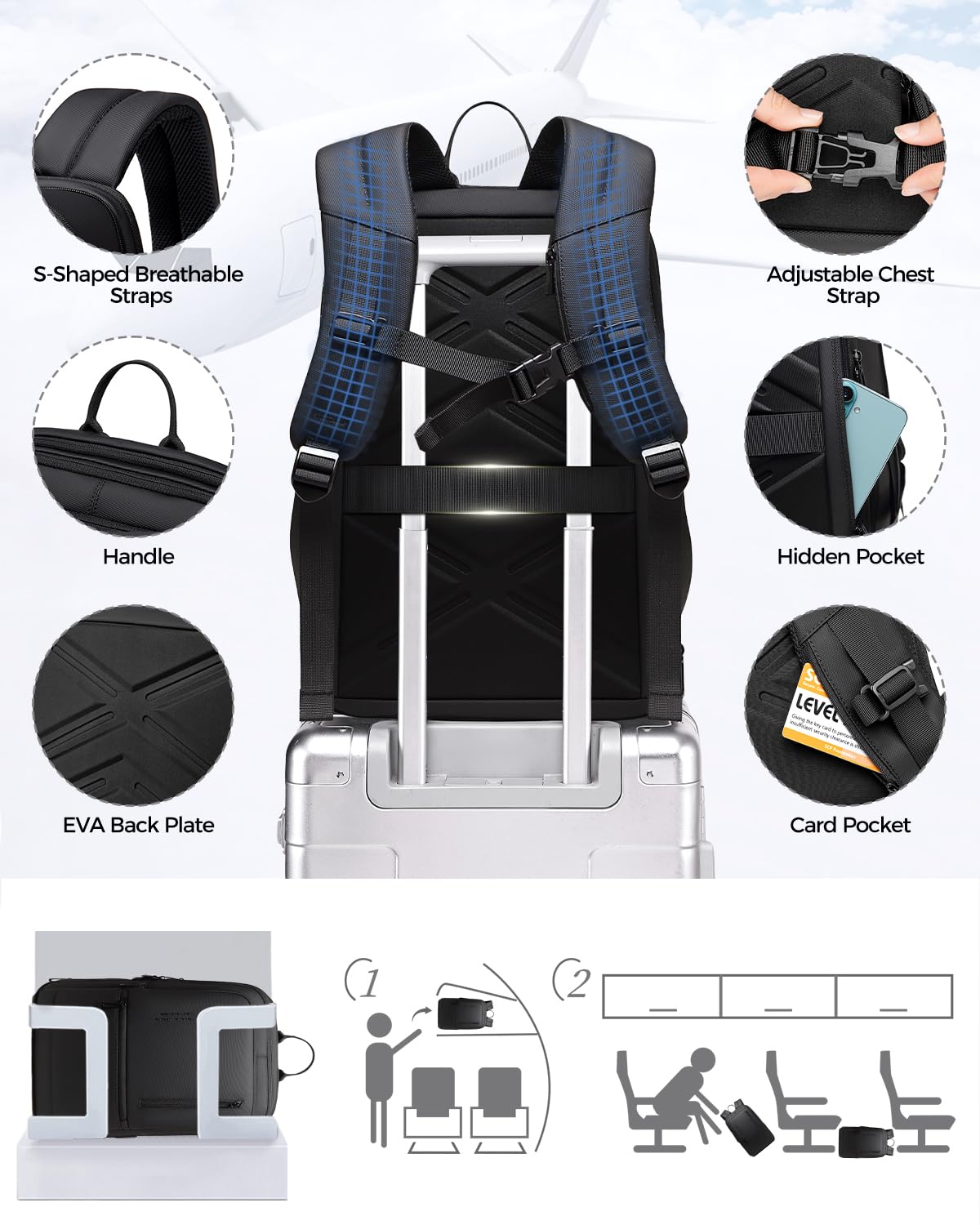 Fenree.geer Work Backpack for Men, Expandable Backpack with USB C Charging Port, Water Resistant 15.6 Inch Laptop Backpack, Black