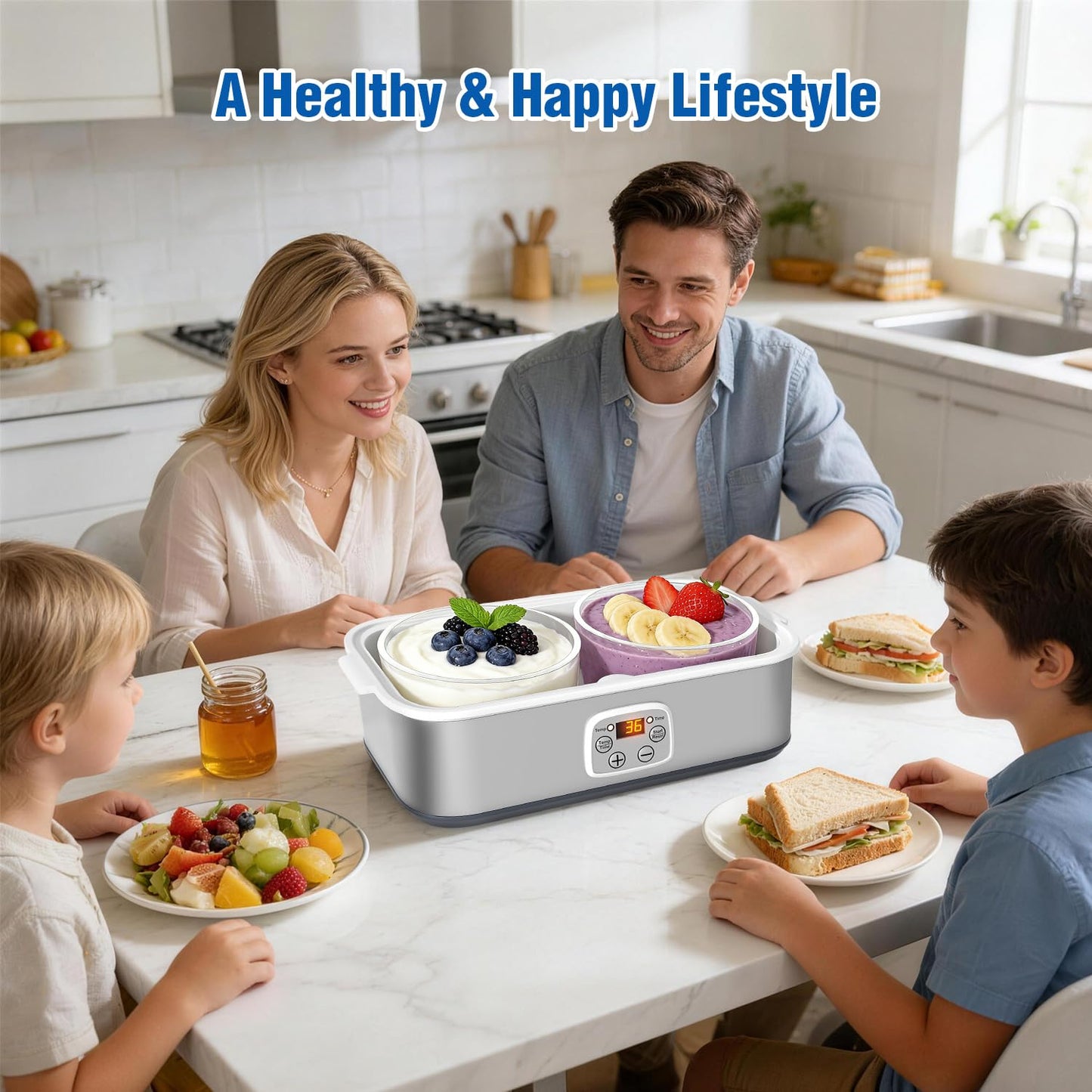 Yogurt Maker with Adjustable Time and Temp Control, Yogurt Maker Machine with Automatic Shut-Off & Constant Temper for Homemade Probiotic, Greek Yogurt, BPA-Free 2 Bowls