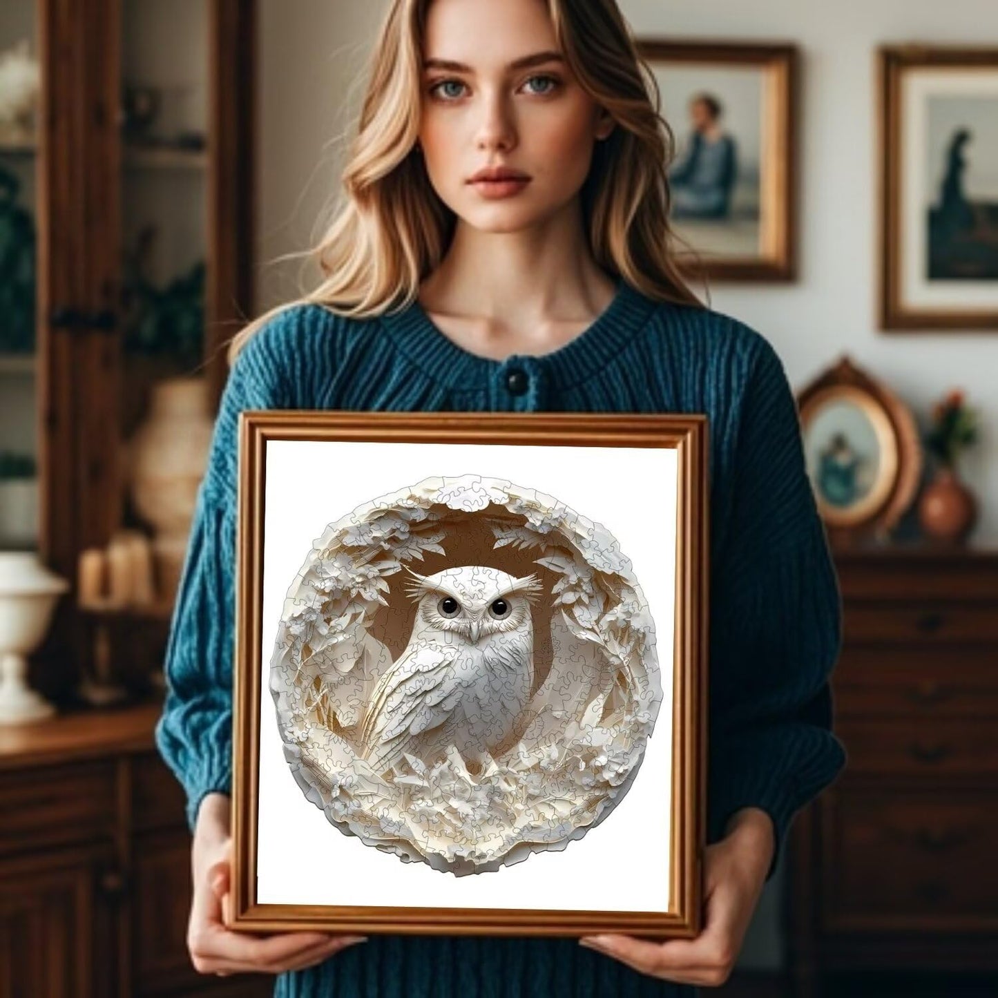 Jollitot Wooden Puzzles Adults, 3D Paper Carved Owl Puzzle 300 Pieces, Unique Animal Shaped Wood Challenging Jigsaw Puzzles Gifts for Adults, 13.4x13.3in