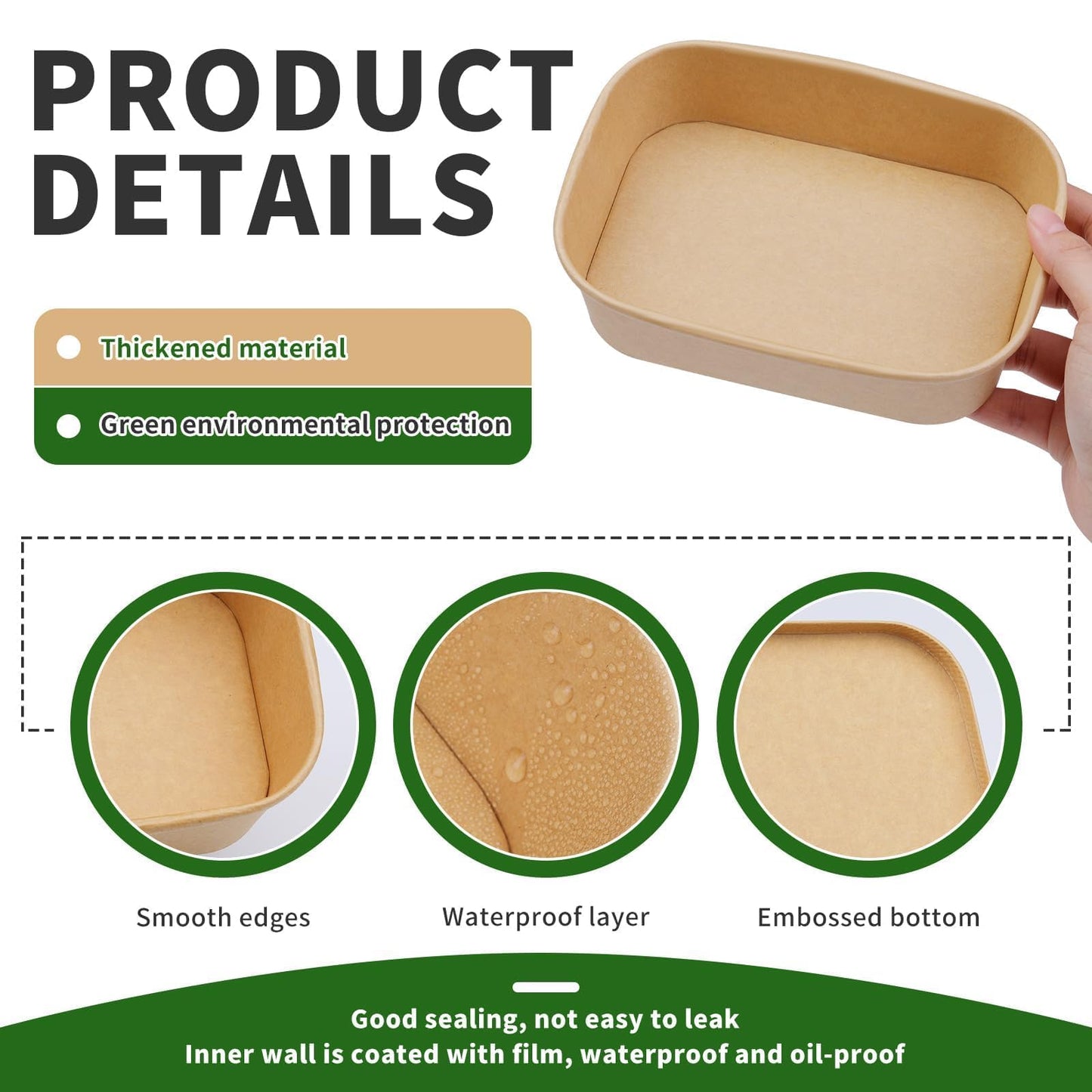 Fniiva 50 Pack 19 oz Paper Bowls, Disposable Food Containers with Lids, Rectangular Disposable Bowls with Lids, Disposable Salad Bowls with Lids for Diet Salad, Ice Cream, Yogurt, Party Food