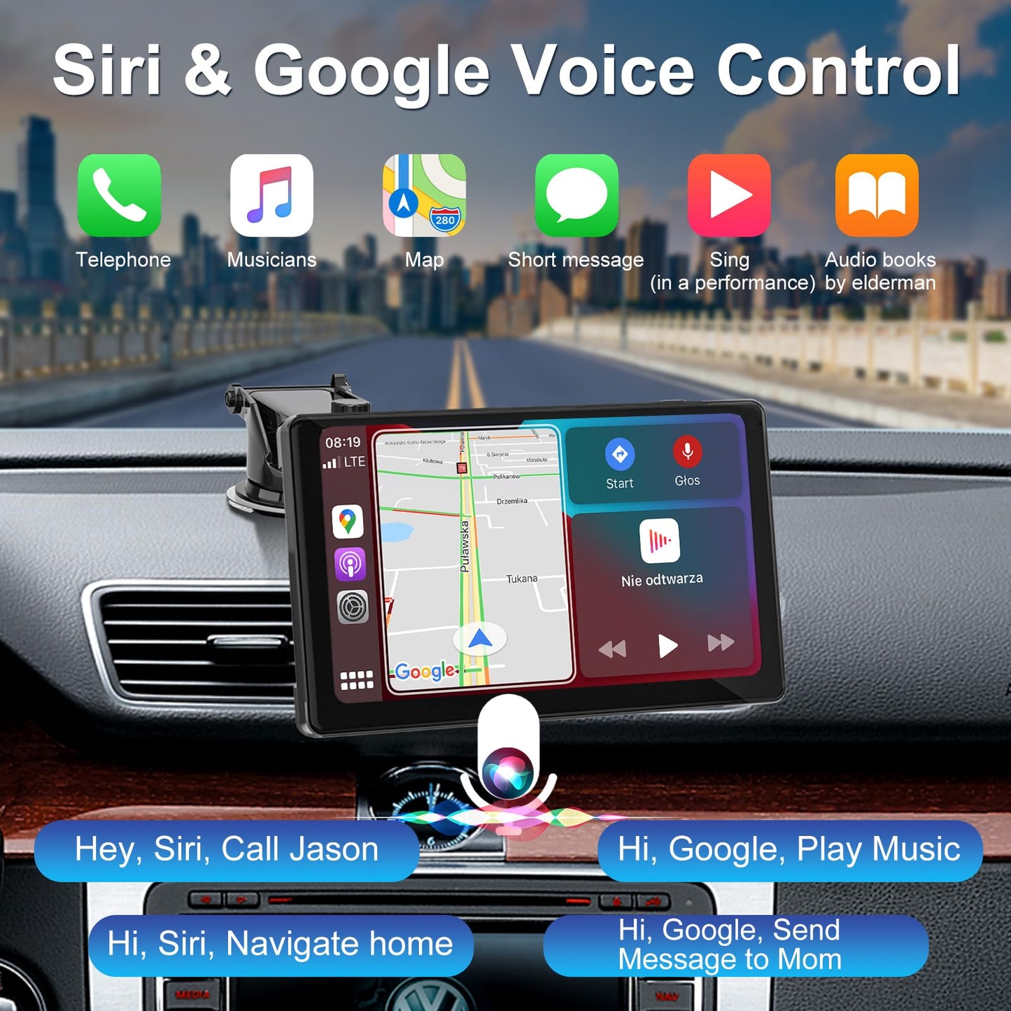10.1" CarPlay Screen for Larger Vehicles - Wireless Car Stereo Touchscreen for Apple Carplay & Android Auto, 4K Dash Cam, HD Backup Camera, GPS, Mirror Link, Siri, BT, AUX-Ideal for SUVs, Trucks, Vans