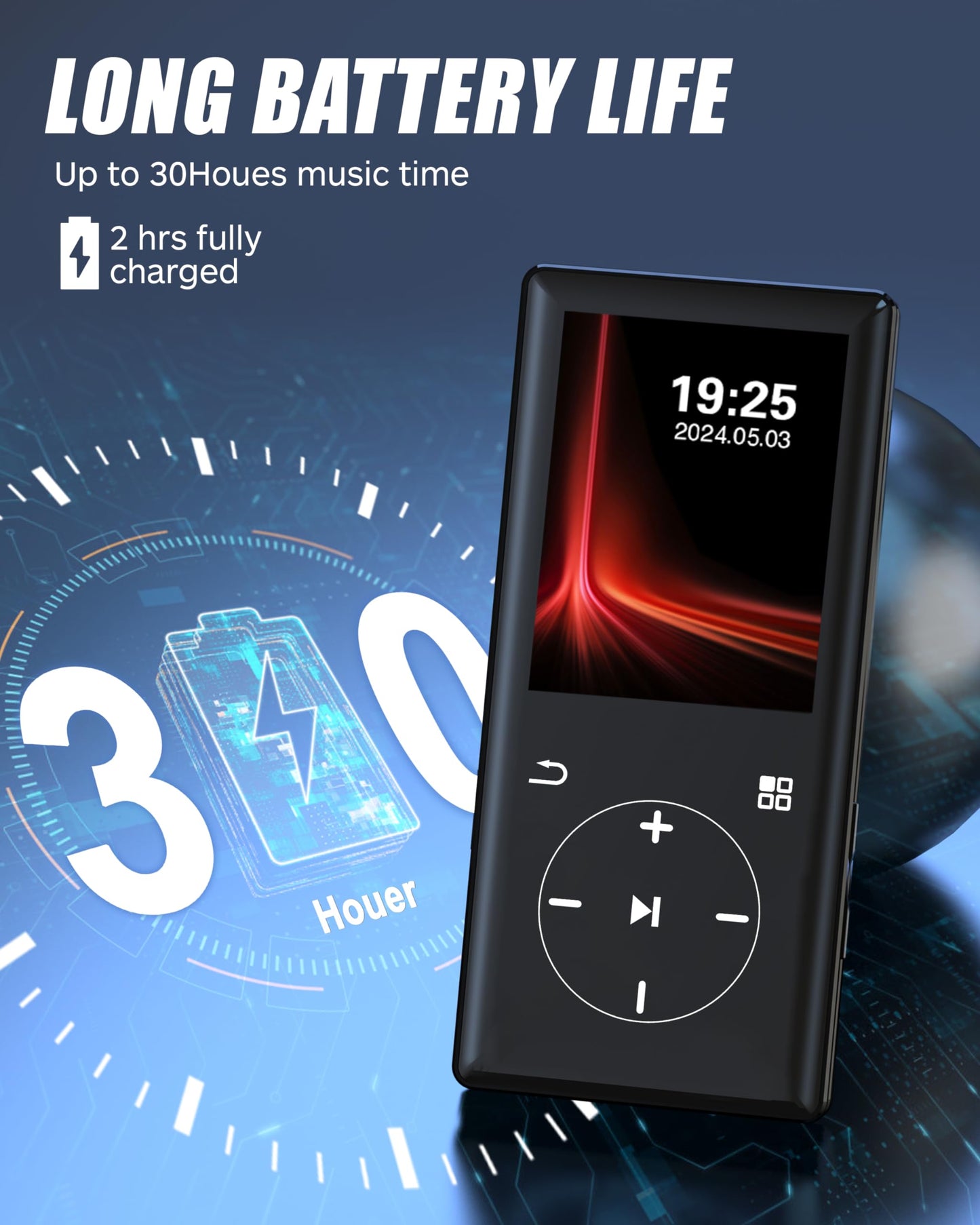 128GB MP3 Player with Bluetooth - Portable Mp3 Music Player with HiFi Speaker, 2.4" Screen MP3 Player with Voice Recorder, FM Radio, Touch Buttons,Support up to 256GB SD Card (Black)