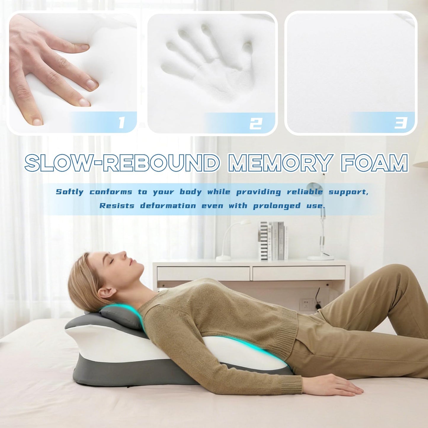 obvade Memory Foam Ergonomic Reading Pillow for Bed, Multi-Position Support Pillow for Reading in Bed, Prone Sleeping, Lumbar & Leg Support, Helps Relieve Back Pain, Acid Reflux, with Removable Cover