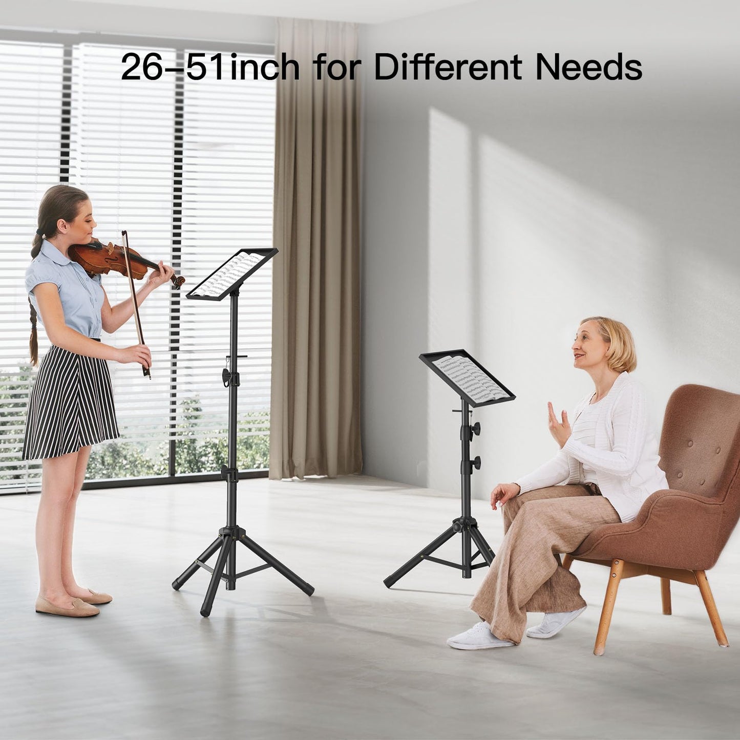 AMADA HOMEFURNISHING Height Adjustable Projector Tripod Stand for 26 to 51 in, Foldable Laptop Tripod Stand, Portable Outdoor Projector Stand for Laptop, Projector, DJ, or Sheet Music-AMPS02