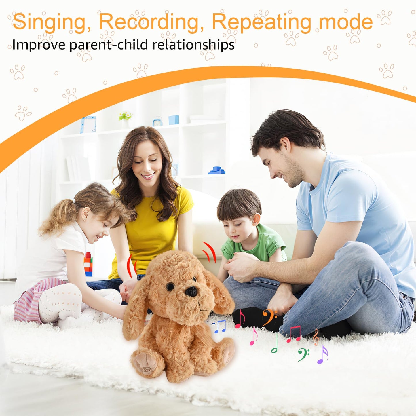 GOBRILLFUN Interactive Singing Plush Toy - Dog Stuffed Animals Record & Repeats What You Say, 8 Songs, Head & Ear Movements, Birthday for Toddlers Age 3 4 5 6 (10.2' Goldendoodle Toy)