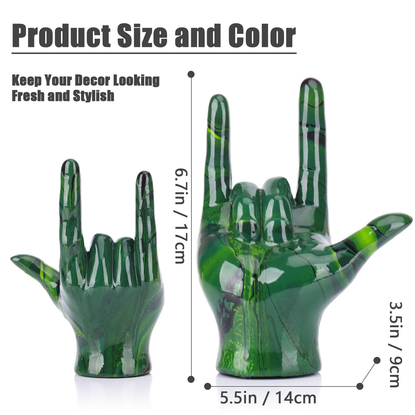 Emerald Green Hand Gesture Decor Statue,Modern Art Home Decor Accent I Love You Sign Language,Objects Gifts for Couples Bedroom Coffee Table Centerpiece,Countertop,Desktop,Bookshelf