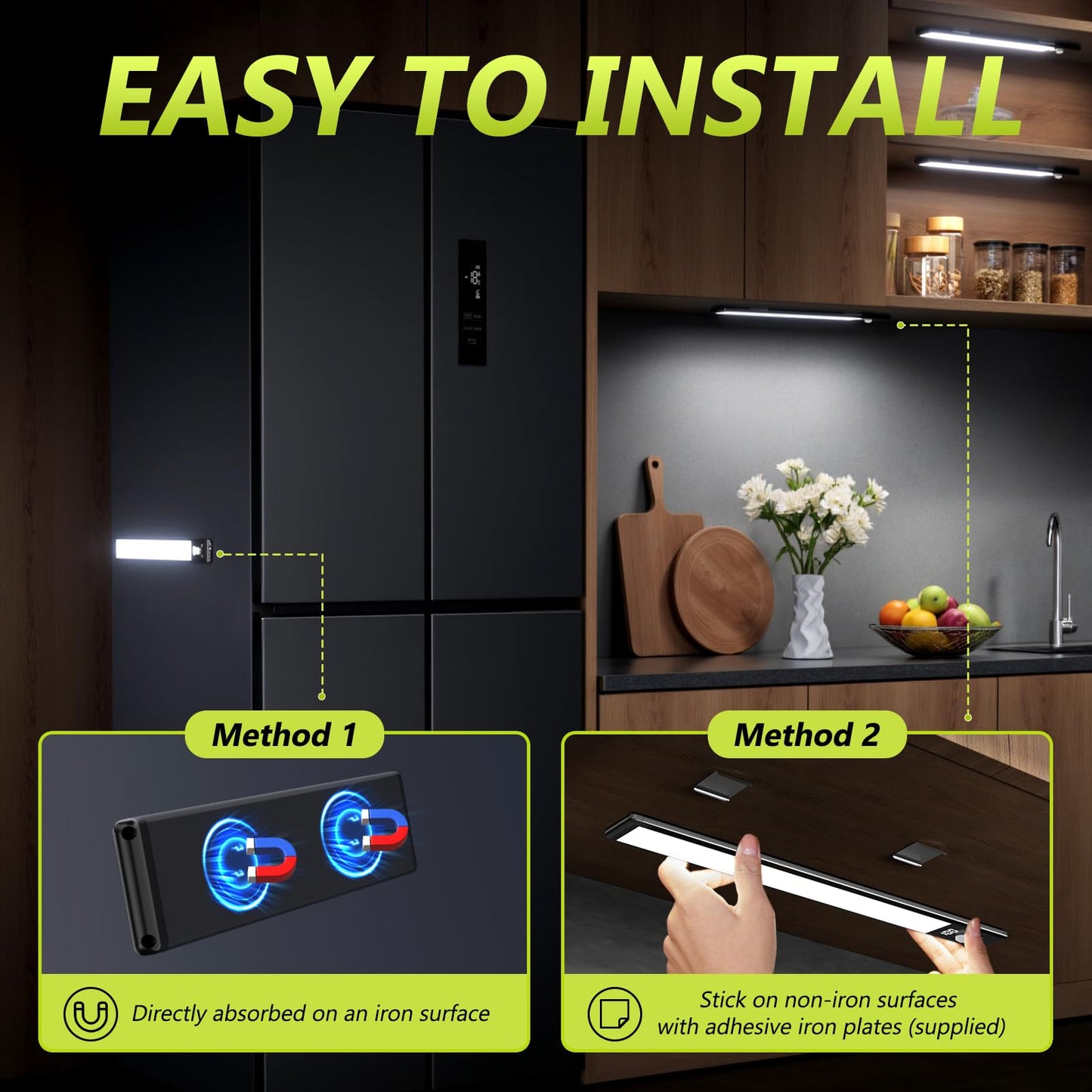 Mpotmiy 6 Pack 12" Rechargeable Motion Sensor Under Cabinet Lights with Digital Display, 2200mAh, 3 Color Temperatures, Magnetic Dimmable Closet Lights for Kitchen