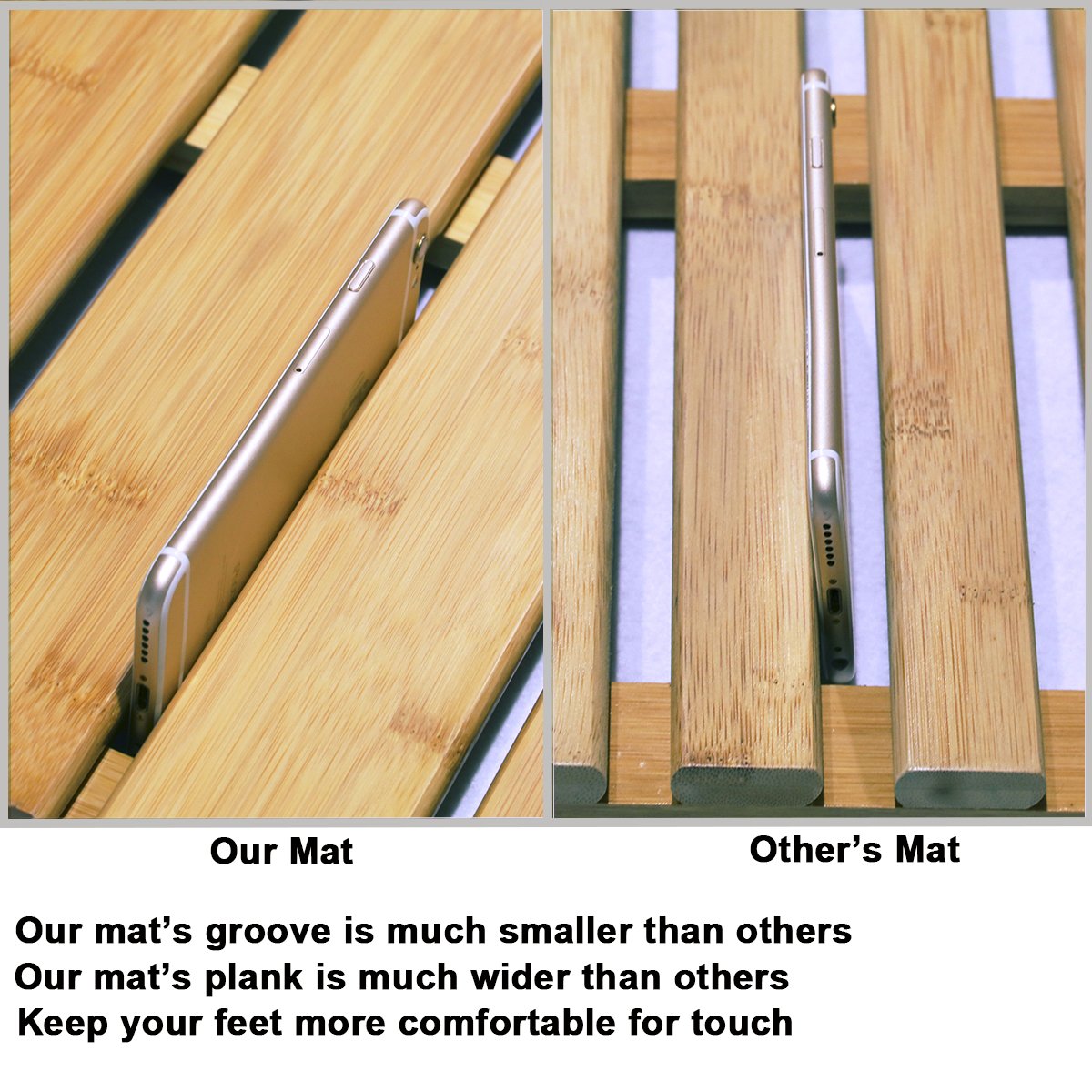 GOBAM Bamboo Bath Mat, Extra Large, 31.50 x 18.35 x 1.3 inches - Non-Slip Floor Mat for Bathroom, Spa, Sauna, Kitchen, Indoor & Outdoor Spaces, Shower Mat for Bathroom Decor - Natural