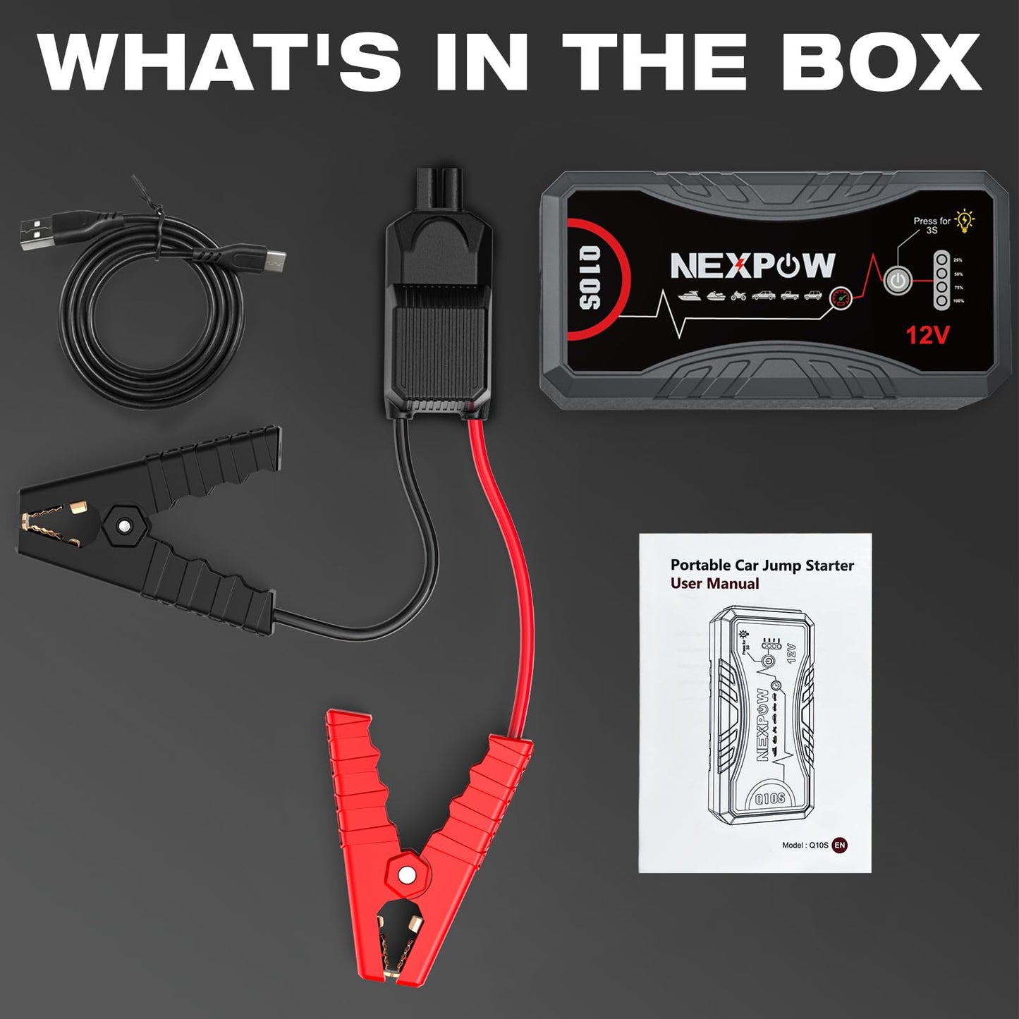 NEXPOW 3000A Peak Car Jump Starter for Up to 9.0L Gas and 7.0L Diesel Engines, 12V Portable Battery Booster Pack with QC3.0 Fast Charging, Lithium Jump Box for Truck SUV Motorcycle with LED Flashlight
