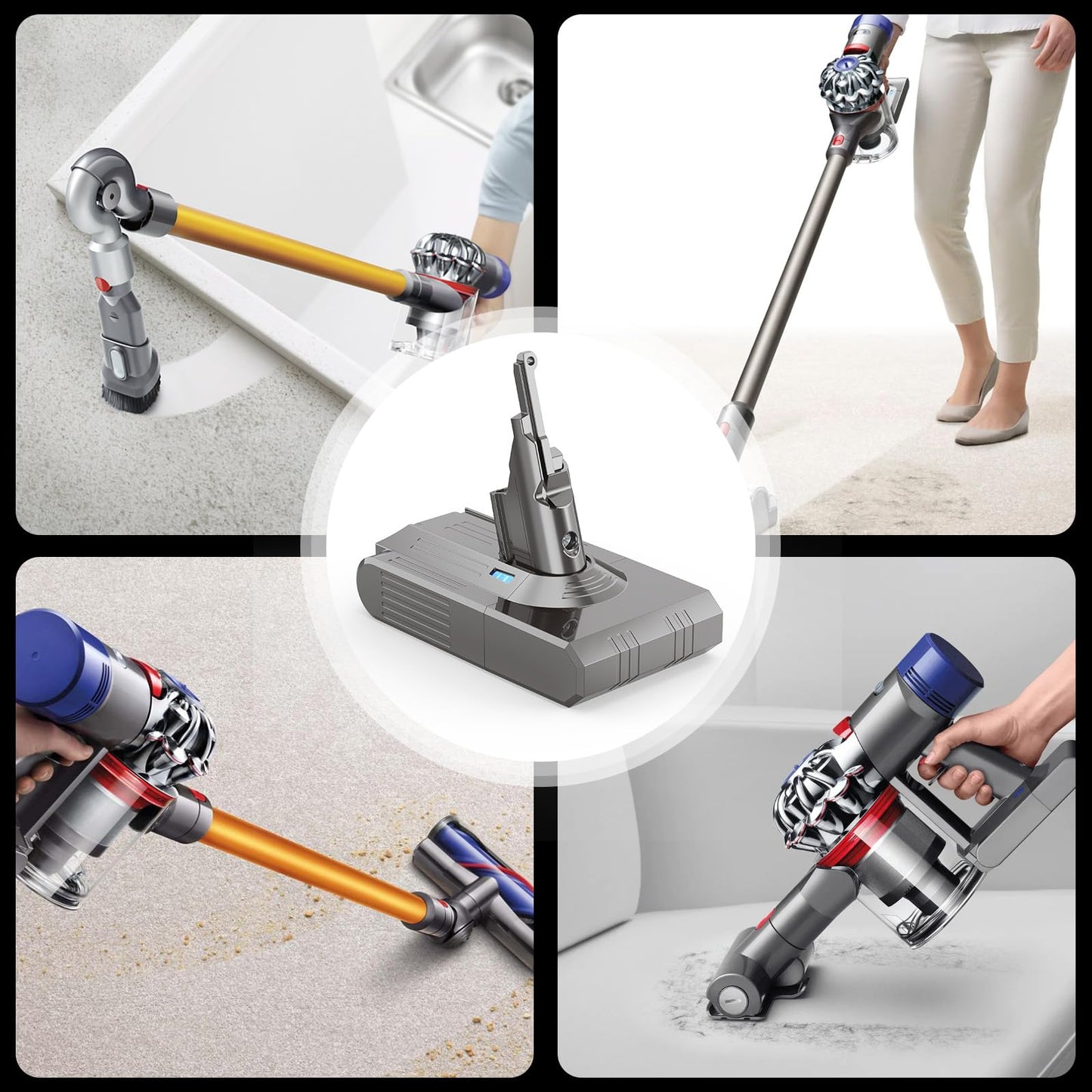 9000mAh Battery Replacement Compatible with Dyson V-8 Battery 21.6V - Compatible with Animal/ Absolute/ Motorhead/ Fluffy/ Trigger/ SV-10 Vacuum Cleaner with 2 Filters + Cleaning Brush + Screwdriver