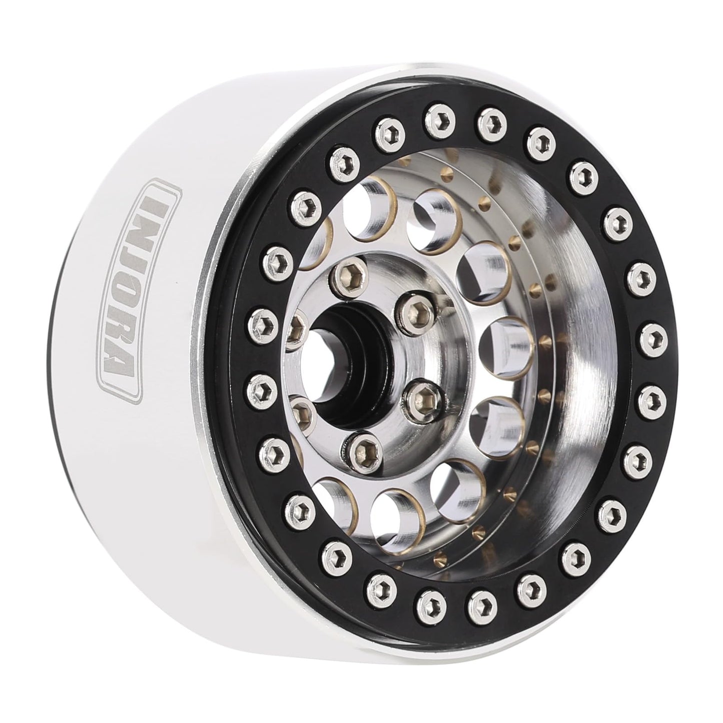 INJORA 1.9" Beadlock Wheel Rim - 153g Super Heavy Brass & Aluminum Deep Dish Wheel for 1/10 RC Crawler SCX10 TRX4 VS4-10 Gen8 (Silver)