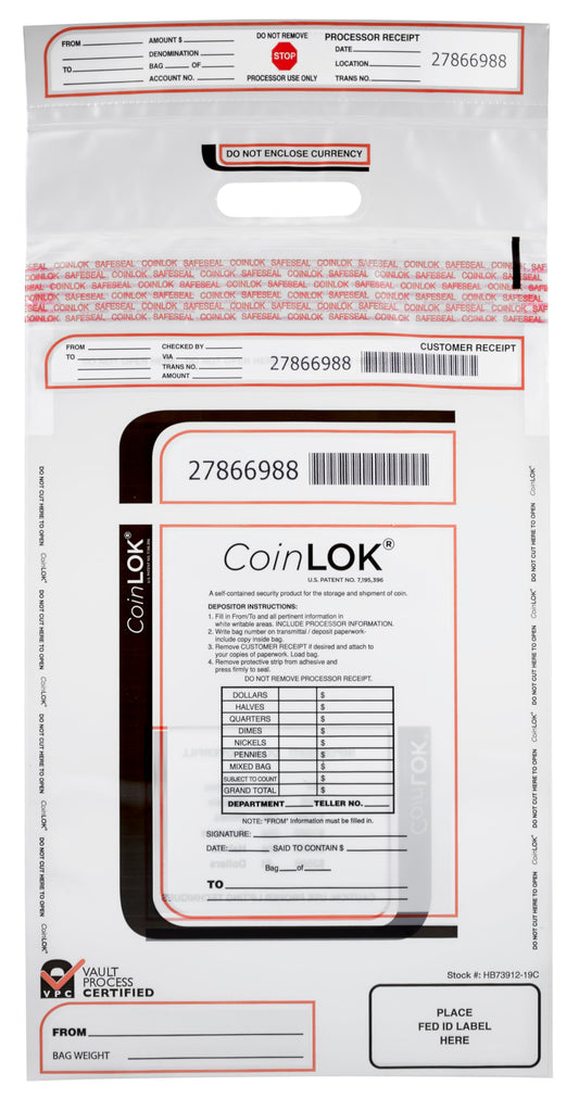 ControlTek CoinLok 12" x 24.5", Clear, 50 Bags, Tamper Resistant Coin Bag, Cash Register Money Bag for Bank Deposit, Security Bags Hold Up To 50lbs of Coins 585100