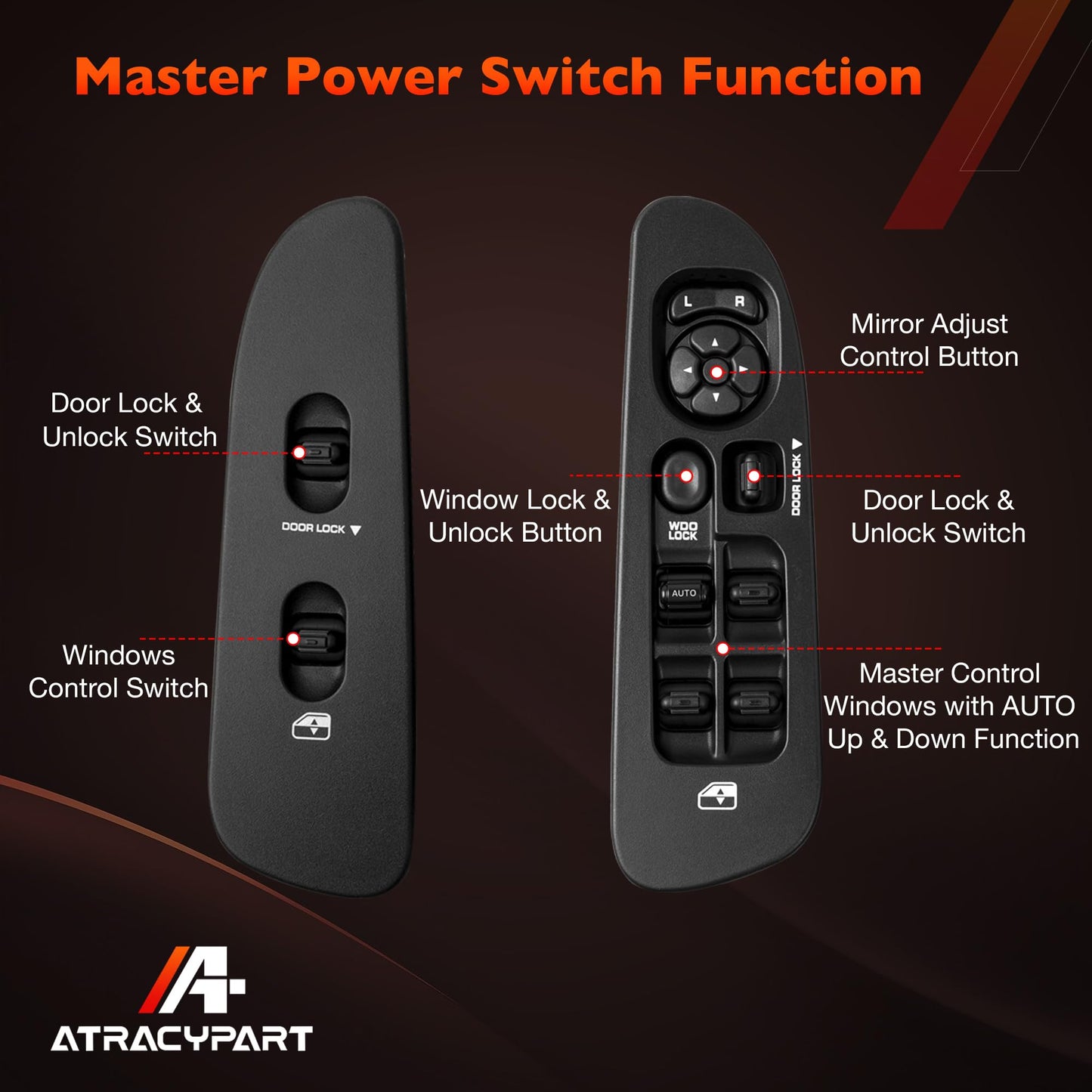 56049805AB Master Power Window Switch and Bezel(Driver & Passenger Side) Compatible with 2002-2009 Dodge Ram1500 2500 3500,2001-2004 Dodge Dakota,2001-2003 DodgeDurango,2005-2009 Sprinter 2500(Black)