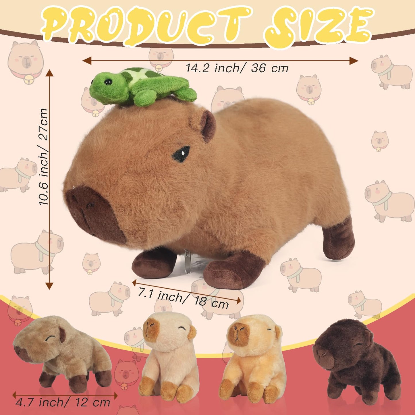 Youthfuljive 5 Pcs Capybara Plush Toys, 14.2“ Mommy Capybara Stuffed Animals with Turtle and 4 Cute Babies, Soft Stuffed Capybara Plushie for Kids Girls Boys Birthday