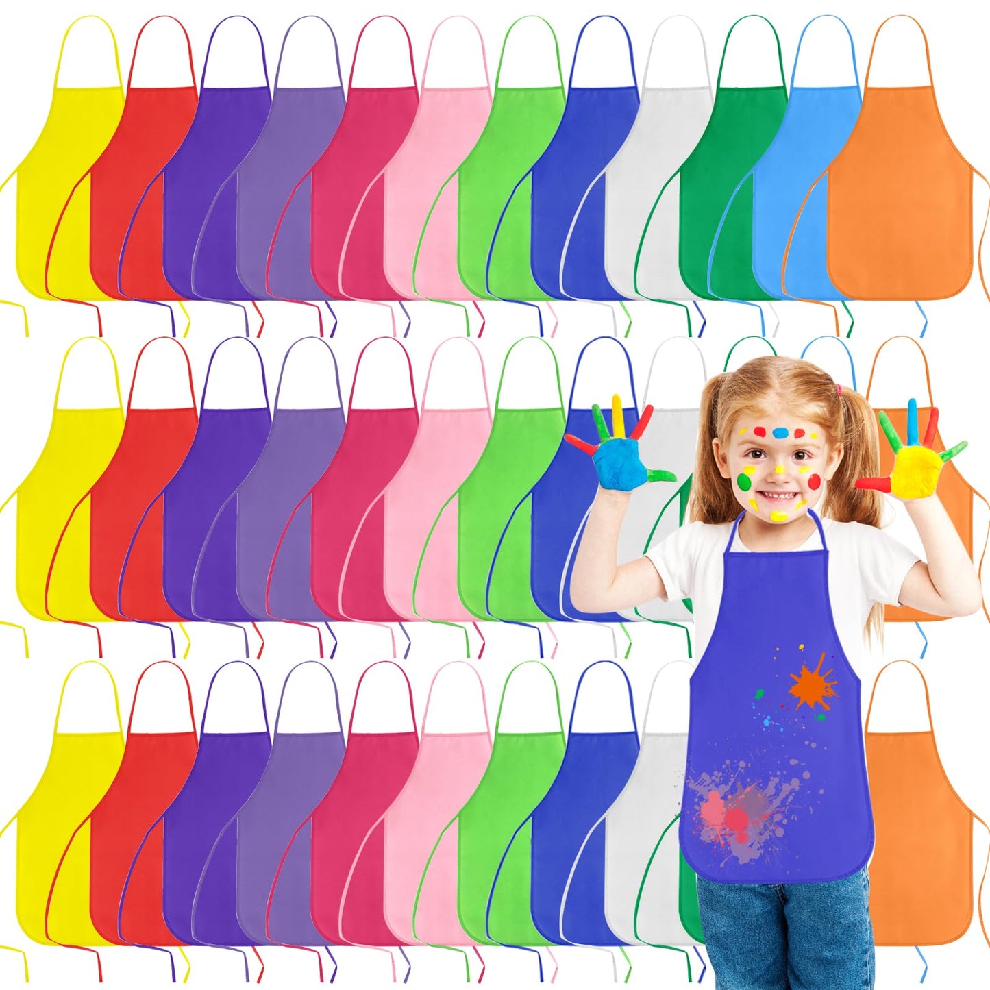 KUUQA Kids Art Aprons Painting Aprons Smocks Bulk for Craft Home Kitchen Classroom, Mixed Colors, 13" *19"