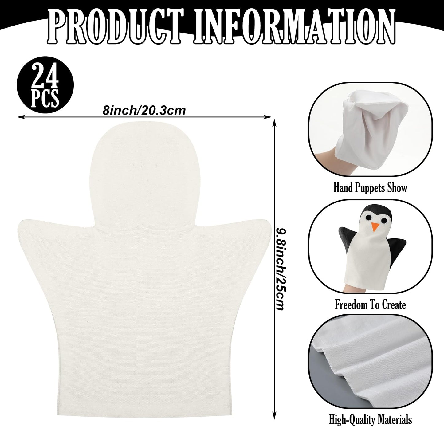 Soulchen 24 Pcs DIY Cotton Hand Puppet Kit 8 x 9.8 Inch Making Your Own Puppets Blank Fabric for DIY Crafting Storytelling Family Activities Art Party Supplies Creative Play Holiday Subject Gifts