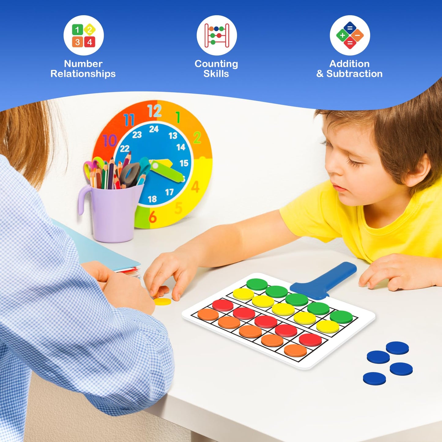 Kasfalci Magnetic Ten-Frame Set,Math Manipulative Games for Kids Toddlers,5 Dry Erase Paddles & 150 Math Counters,Addition & Subtraction Game,Counting Toys,Kindergarten Preschool Classroom Must Haves