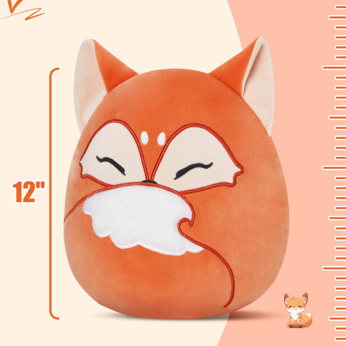 Glow Guards 12" Red Fox Plush Pillow Cute Stuffed Animals Durable Squishy Pillow Soft Toy Birthday Gifts for Kids Boys Girls