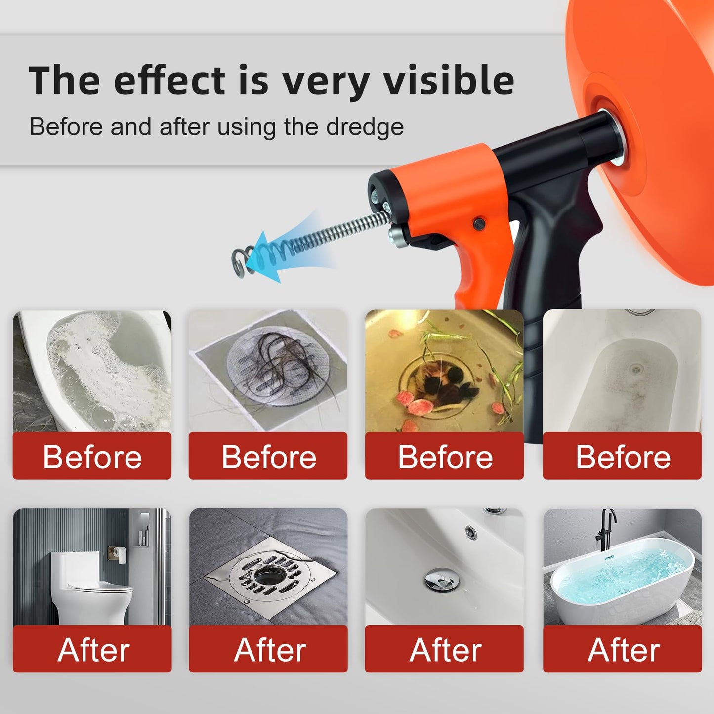 50FT Drain Snake Auger [1/4inch]- Manual or Drill Powered AUTO FEED- Flexible & Powerful 50 Feet Plumbing Snake for Kitchen, Shower & All Drains- Snake Drain Hair Remover Tool with Gloves, Storage Bag