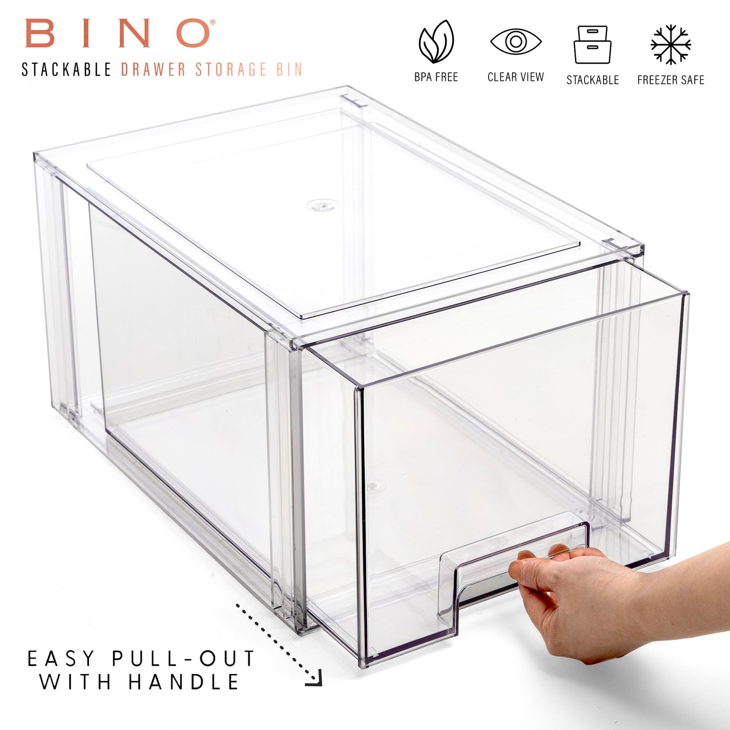 BINO | Stackable Storage Drawers, Tall Large - Clear | THE CRATE COLLECTION | Storage Bins With Drawers | Bathroom Organizers | Under Sink Organizer | Vanity Cabinet Home Organization