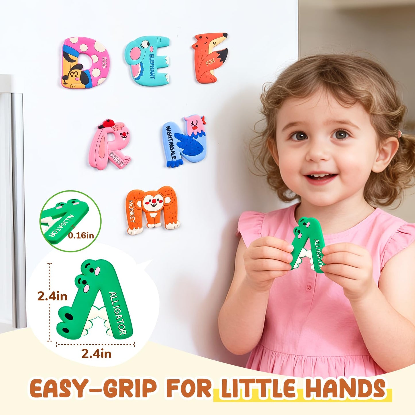 JoyCat Magnetic Letters, Soft PVC Animal Fridge Magnets for Toddlers & Kids, 26 Large Uppercase Alphabet ABC Refrigerator Magnets, Preschool Educational Learning Toys, Cute Baby Gift for Boys & Girls