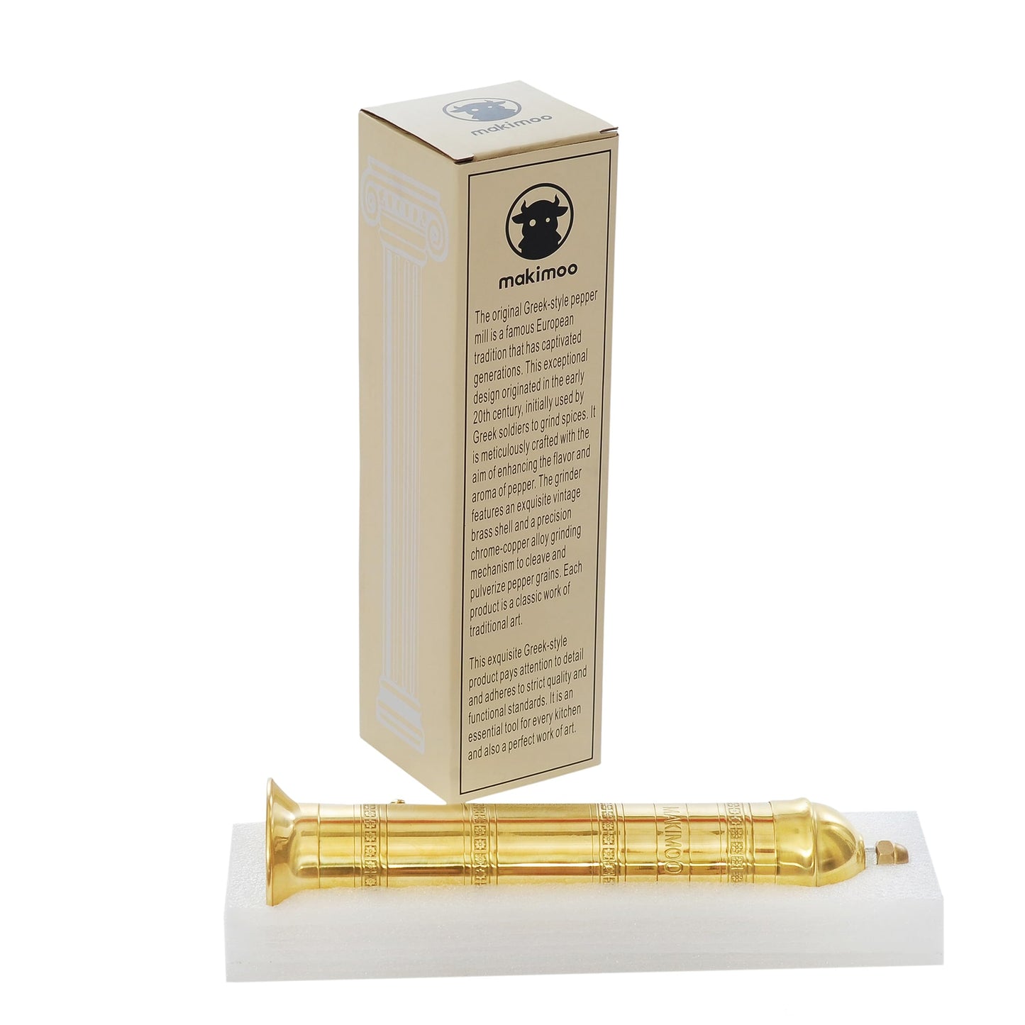 Makimoo Original Greek Pepper Mill, European Style Salt and Pepper Grinder, 9-Inch (Brass)