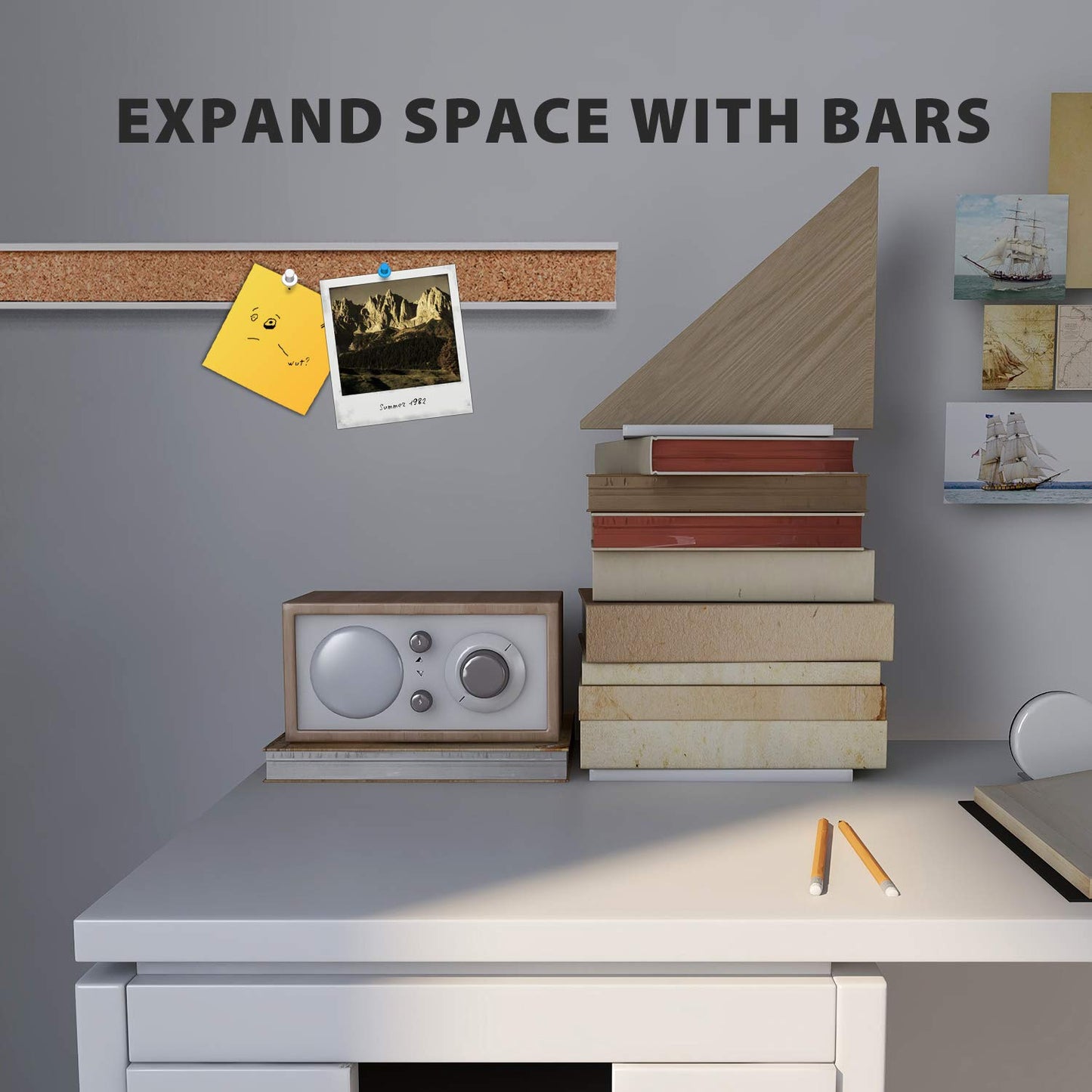 Corksidol Bulletin Bar Strip, Cork Board, Cork Strips, 36" x 1", Classroom, Office, Walls, Cubicle, Aluminum Frame,2 Pack, Silver