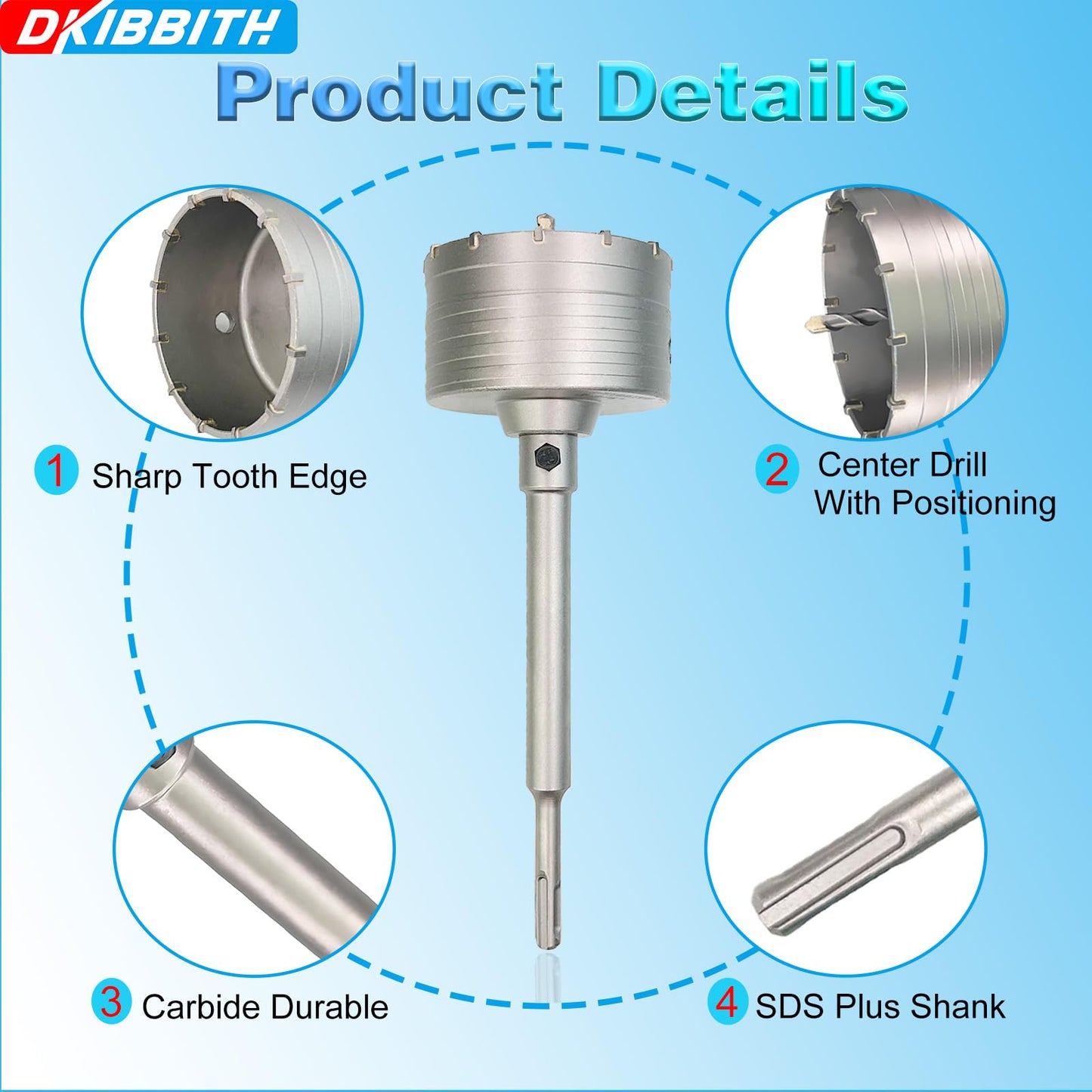 6-5/16" Concrete Hole Saw, 160mm Tungsten Steel Core Bit for Cinder Block, Brick, Rock, Plank Walls for Pipes or mini Split Lines, with SDS Plus Shank and 2 Center Positioning Drill Bits.
