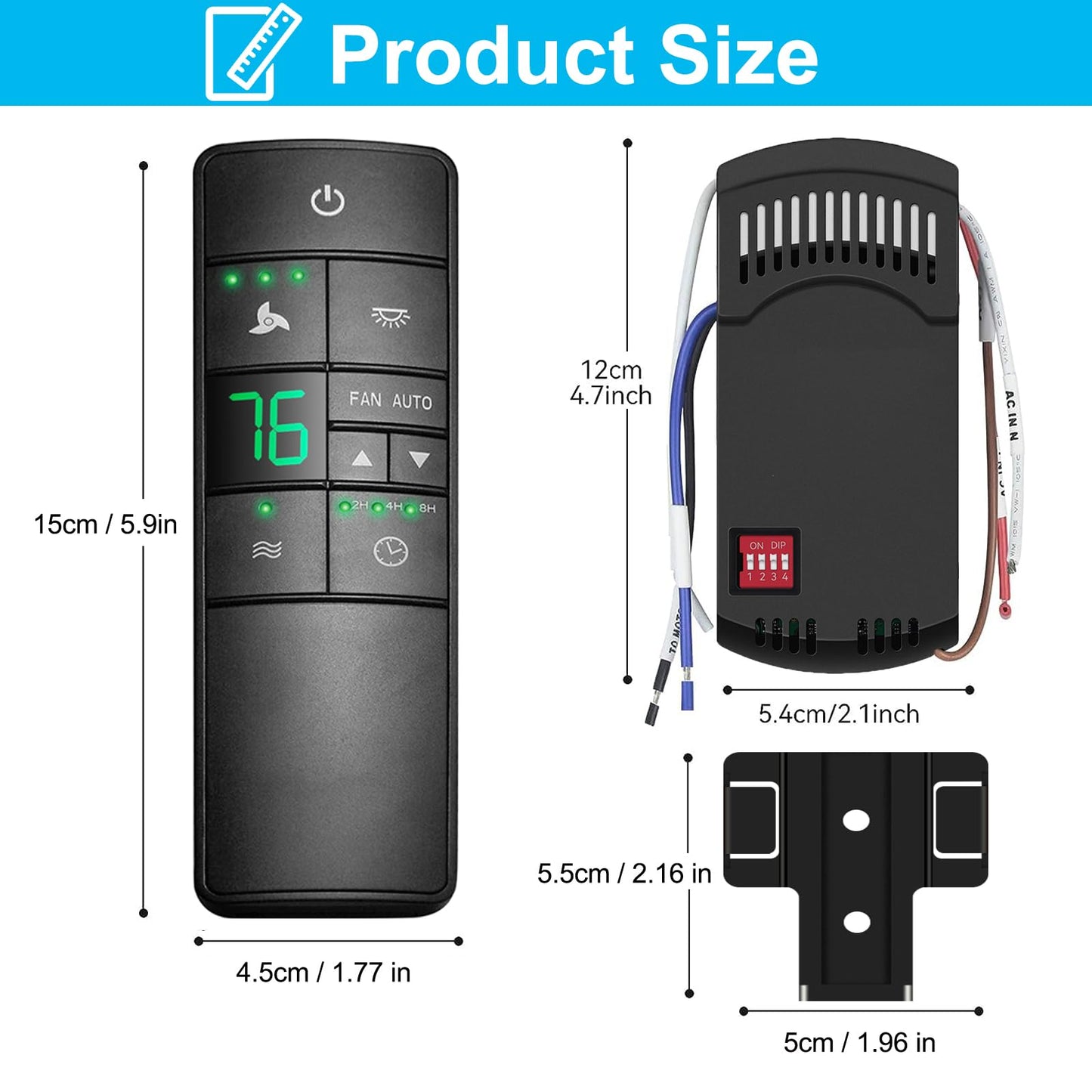 3-Speed Universal Ceiling Fan Remote Control Kit for Hampton Bay, Replacement for Home Decorators Collection Harbor Breeze Hunter, with Timer Light Dimmer, 2AAZPHD3/HD3 KUJCE10320/TR222A