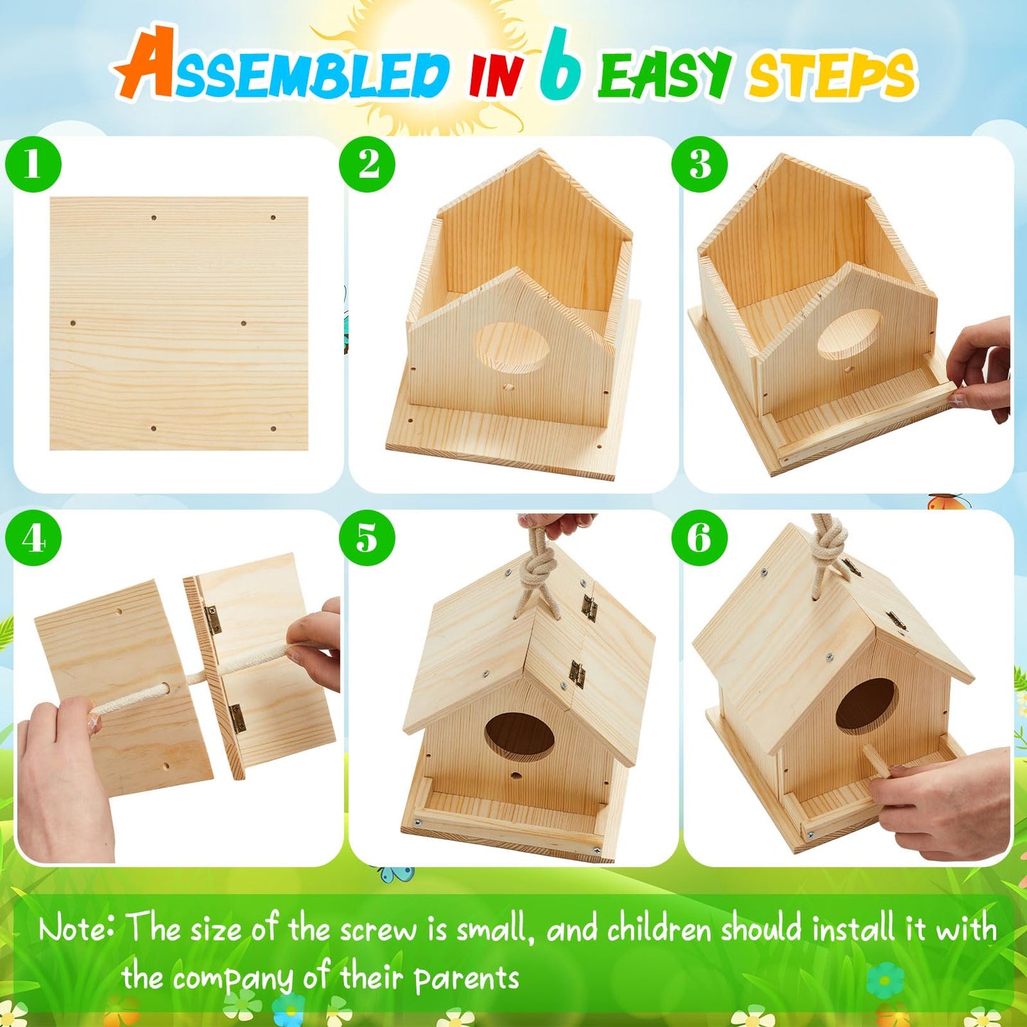 Liliful Wooden DIY Birdhouse Kit for Adults Unfinished Wooden Bird Houses with Paints and Paintbrushes Spring Summer Arts and Craft Gifts Kit for Boy or Girl Classroom Birthday Activity(4 Set)