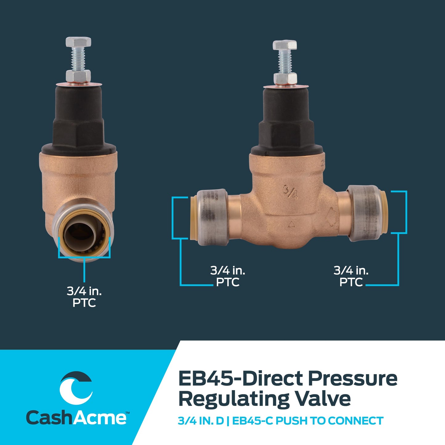 SharkBite 3/4 Inch EB45 Direct Pressure Regulating Valve, Push to Connect Brass Plumbing Fittings, PEX Pipe, Copper, CPVC, PE-RT, HDPE, 23808-0045