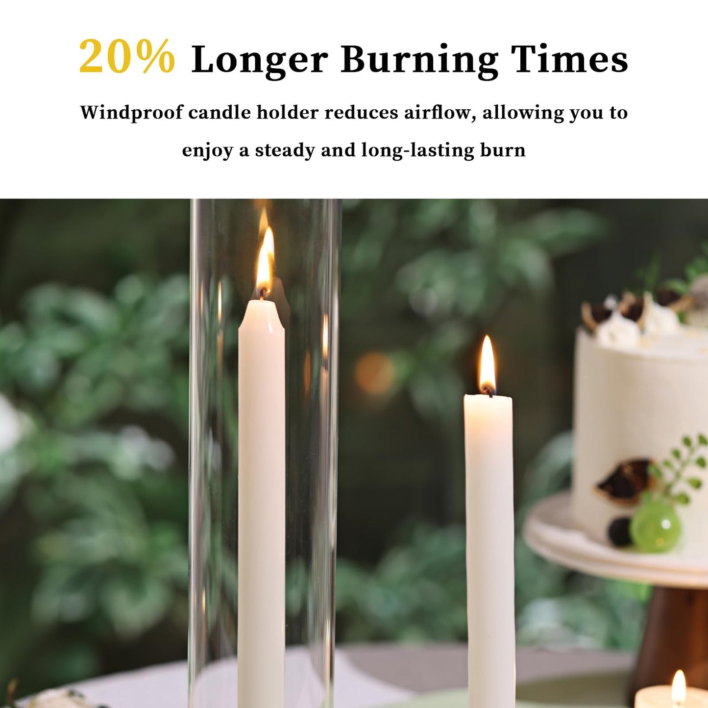 Volens Hurricane Glass Candle Holders - Set of 6 Candlestick Holders for Taper Candles with Windproof Cylinder Covers 14" Tall Clear Glass Chimney Cover for Wedding Table Centerpiece Home Decor