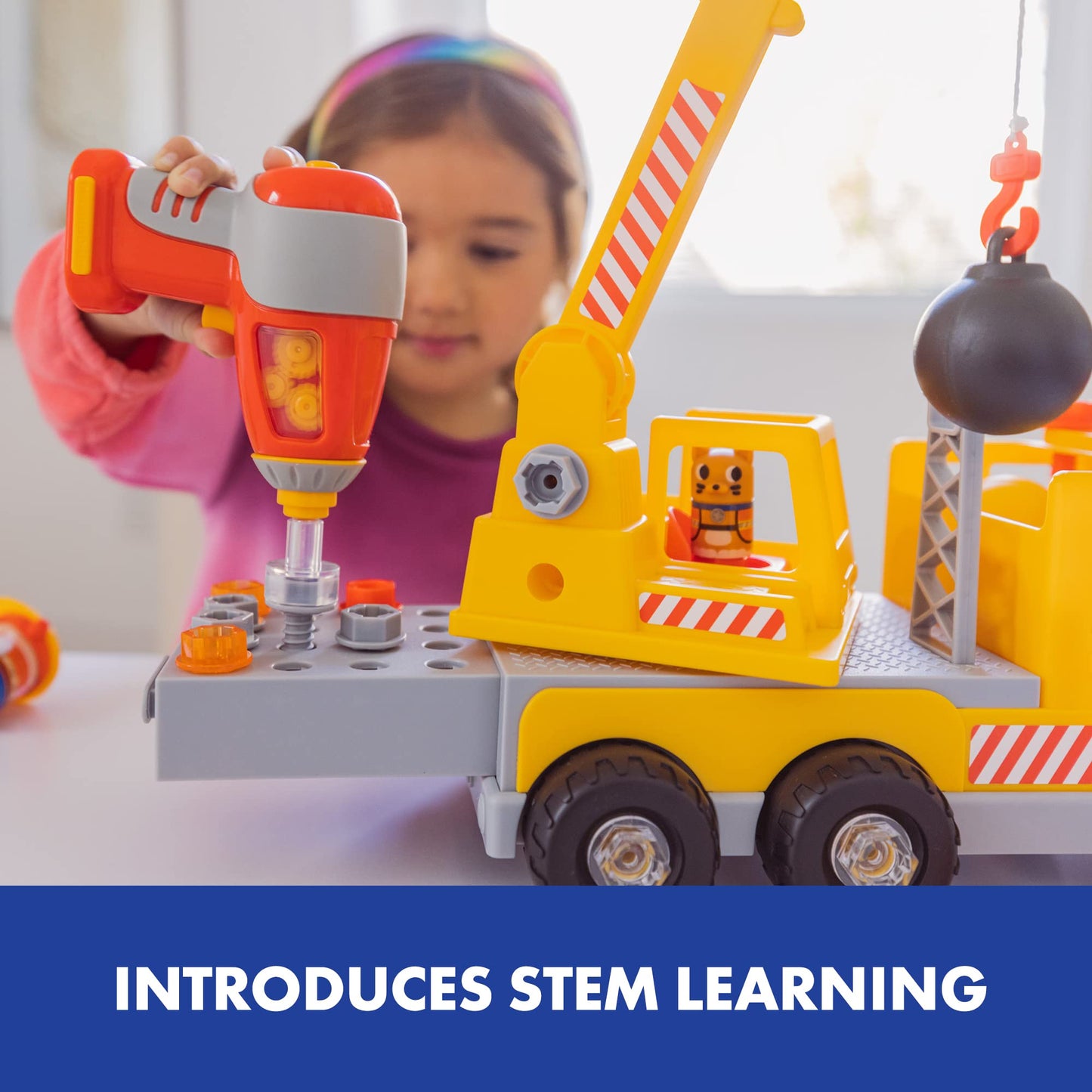 Educational Insights Design & Drill Bolt Buddies Crane - Construction Toys & Toddler Tools, Kids Tool Set with Real Electric Drill Toy, Take Apart STEM Set, Toddler Building Toys for Ages 3+