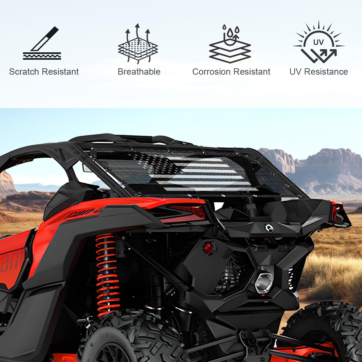Rear Window Net for 2020-2025 Polaris RZR PRO XP 4/Pro R/Turbo R,Soft Mesh Windshield Shield with USA Flag Design,Airflow Protection Against Dust & Debris,Durable PVC Material
