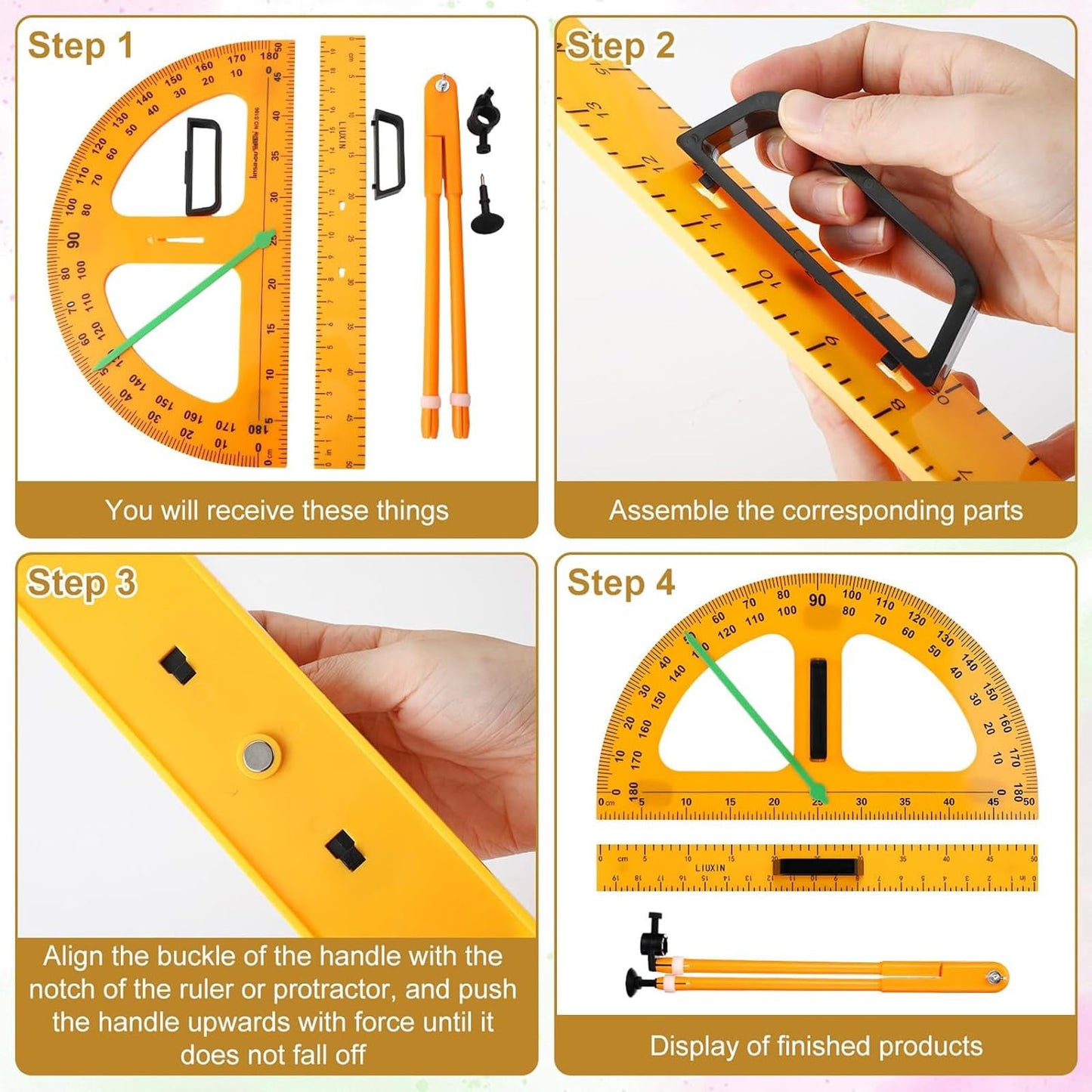 Math Ruler Magnetic Classroom Math Geometry Tool Set Enhances Classroom Learning, Easily Mounts to Blackboard Protractor Measuring Ruler Triangle Ruler (5pc)