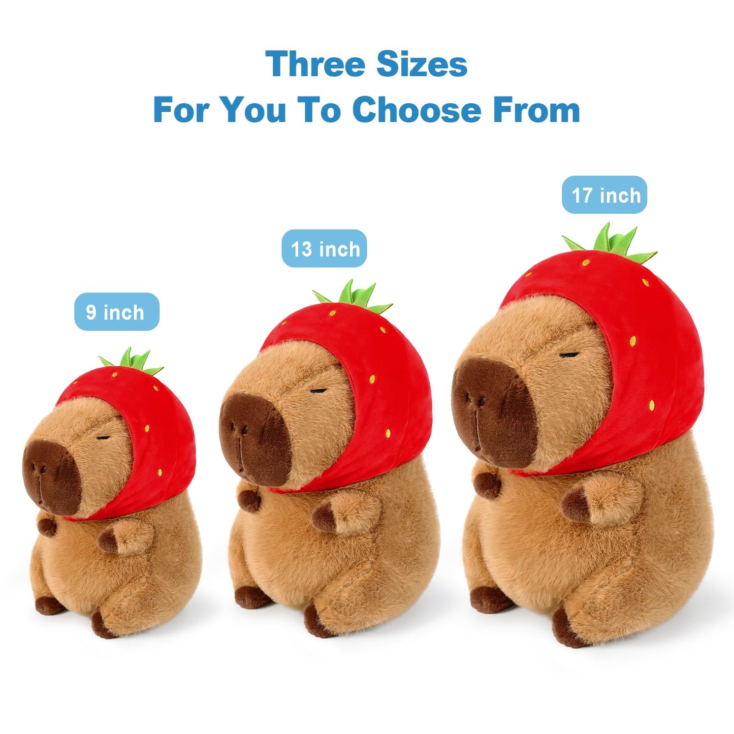 Ditucu Cute Capybara Plush Wear Strawberry Hat Soft Capibara Stuffed Animal Plushies Toys Hugging Gifts for Kids Brown 13 inch
