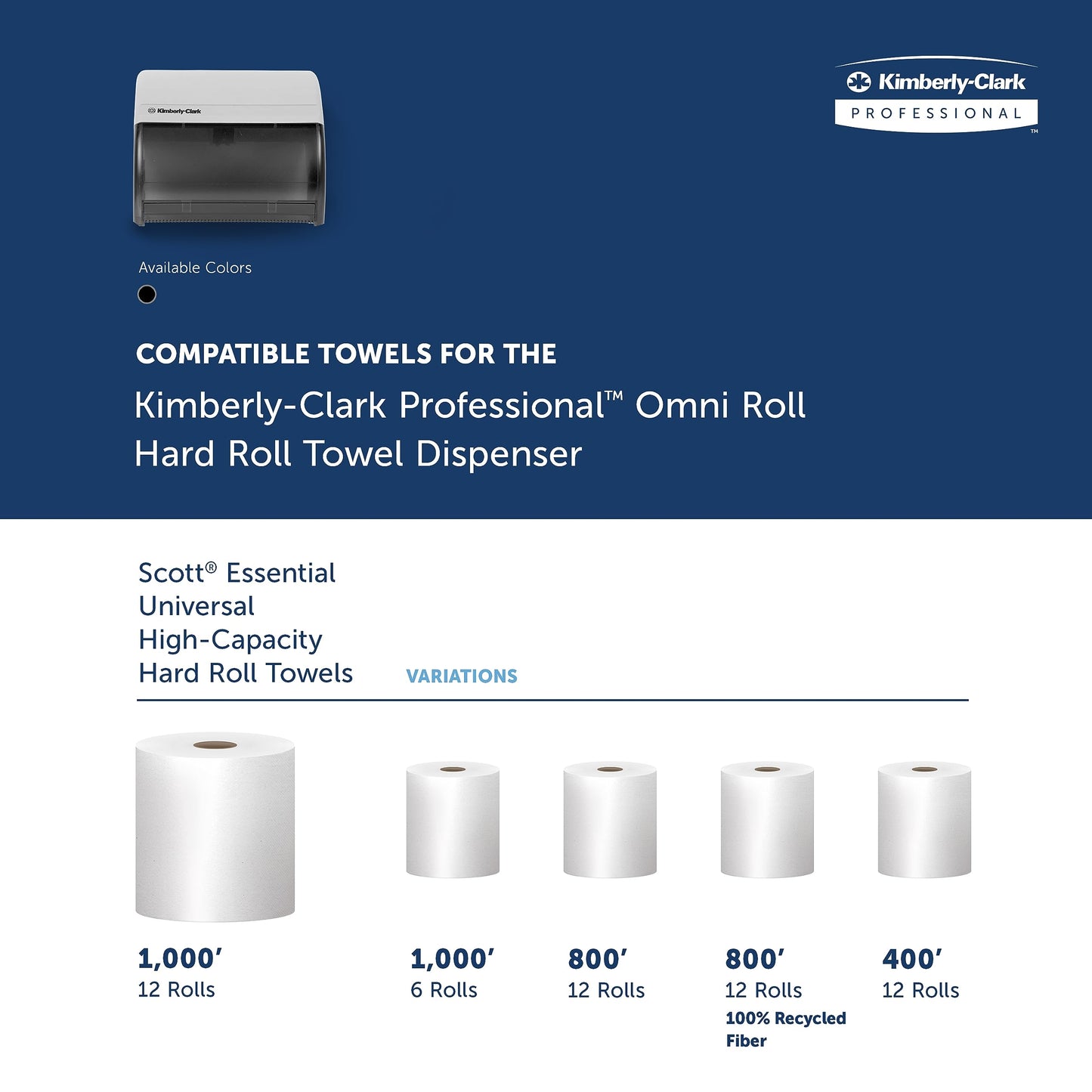 Kimberly-Clark Professional™ Omni Roll Hard Roll Towel Dispenser (09746), Black, for 1.5" Core Roll Towels, Compact Dispensing, 10.5" x 10.0" x 10.0" (Qty 1)