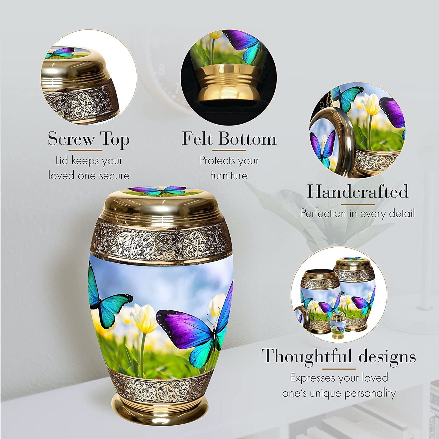 Wild Butterflies Cremation Urn for Ashes for Women - Beautifully Handcrafted & Personalized Cremation Urns for Human Ashes Adult Female, Mom, Sister or Daughter