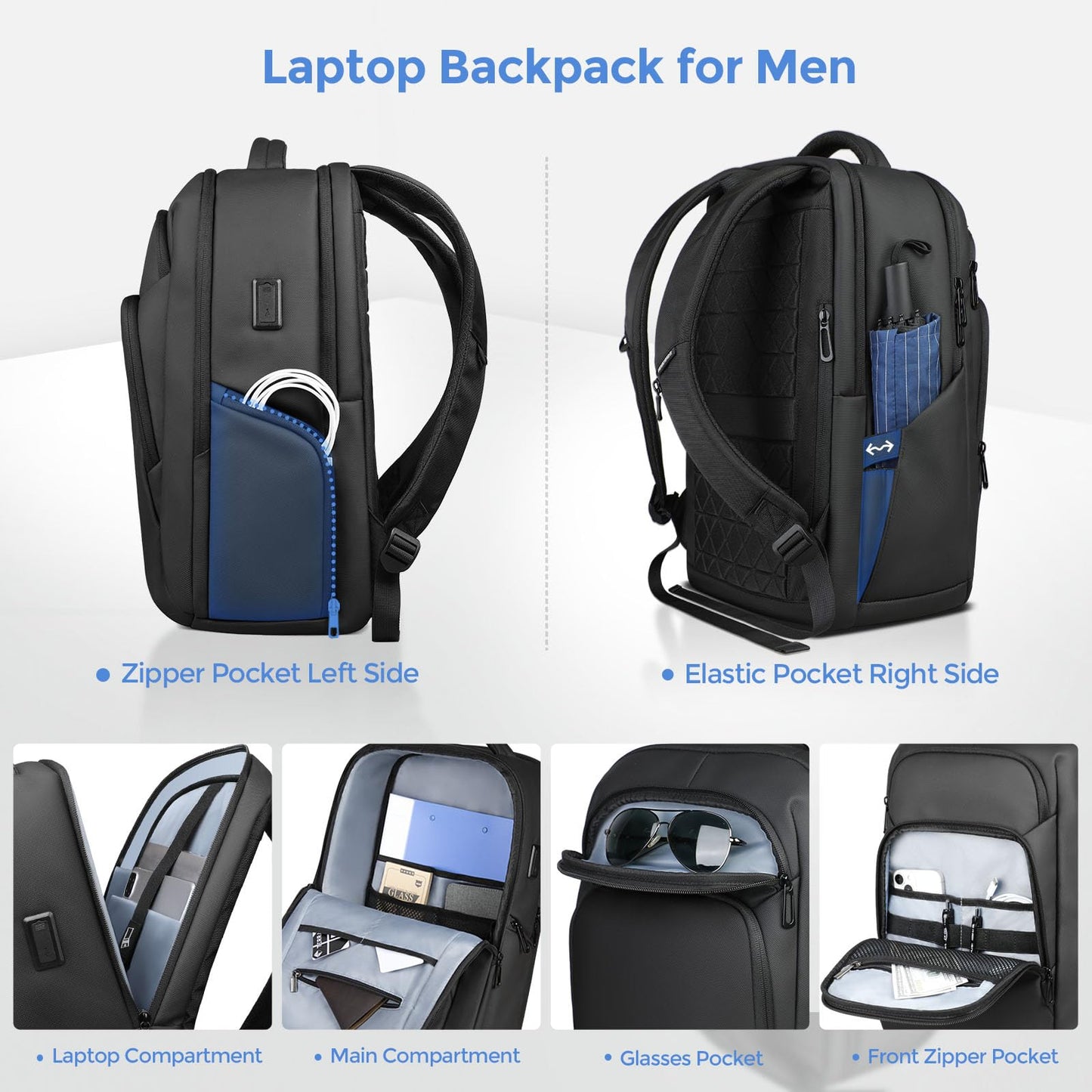 17.3 Inch Laptop Backpack for Men Women, 30L Travel Backpack Carry-On Flight Approved,Work Computer Backpack with USB A&C Port, Business Laptop Bag, Water-Resistant Anti-Theft Daypack - Black