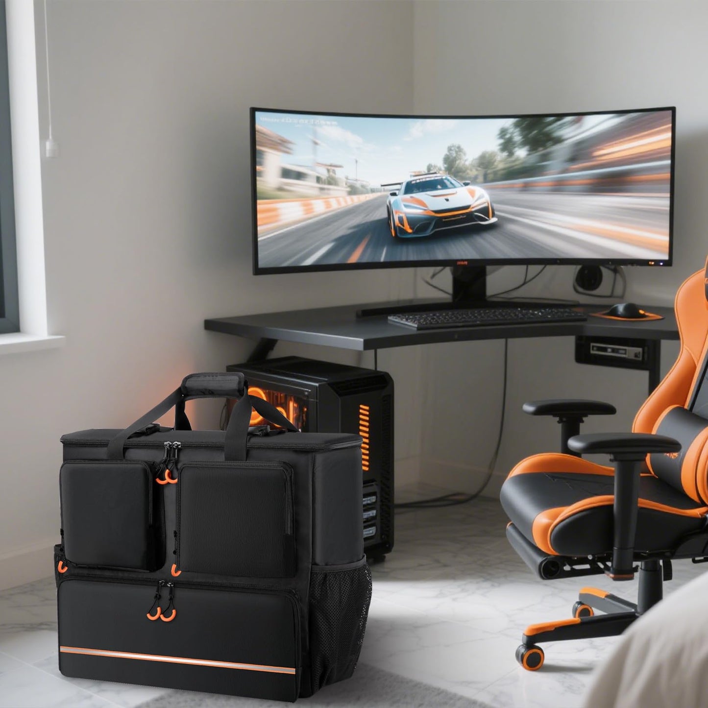 Computer Desktop Tower Large Carrying Case, PC Travel Case for Computer's Box for Moving, Portable Gaming Backpack for Keyboard, Mouse and Accessories, Bag Compatible with ATX/M-ATX mainframe chassis