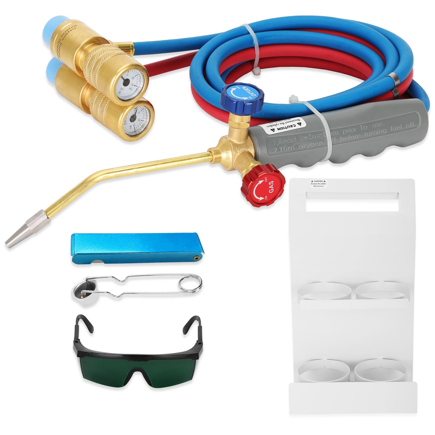 Update Oxygen MAPP Torch Kit, Dual gauge design, With portable cylinder metal stand and lighter, for Heating, Soldering, Glass Blowing, Oxypropane Welding Gas Cutting Torch Kit
