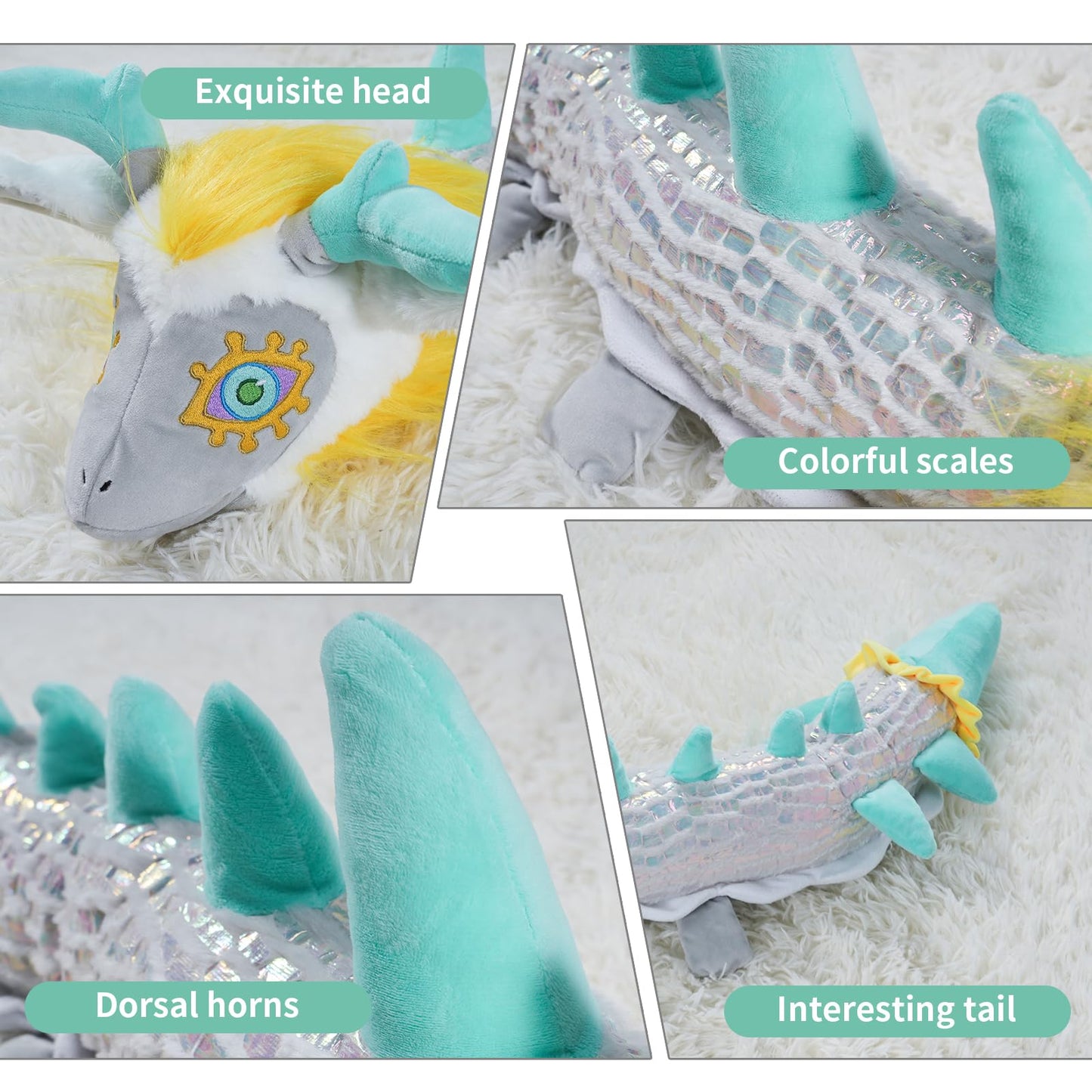 Nadou TLOZ Light Dragon Plush Pillow,43.3" Light Dragon Stuffed Anime Doll Can be Used as a Birthday, Christmas for Kids-Collectible Squishy Plushies