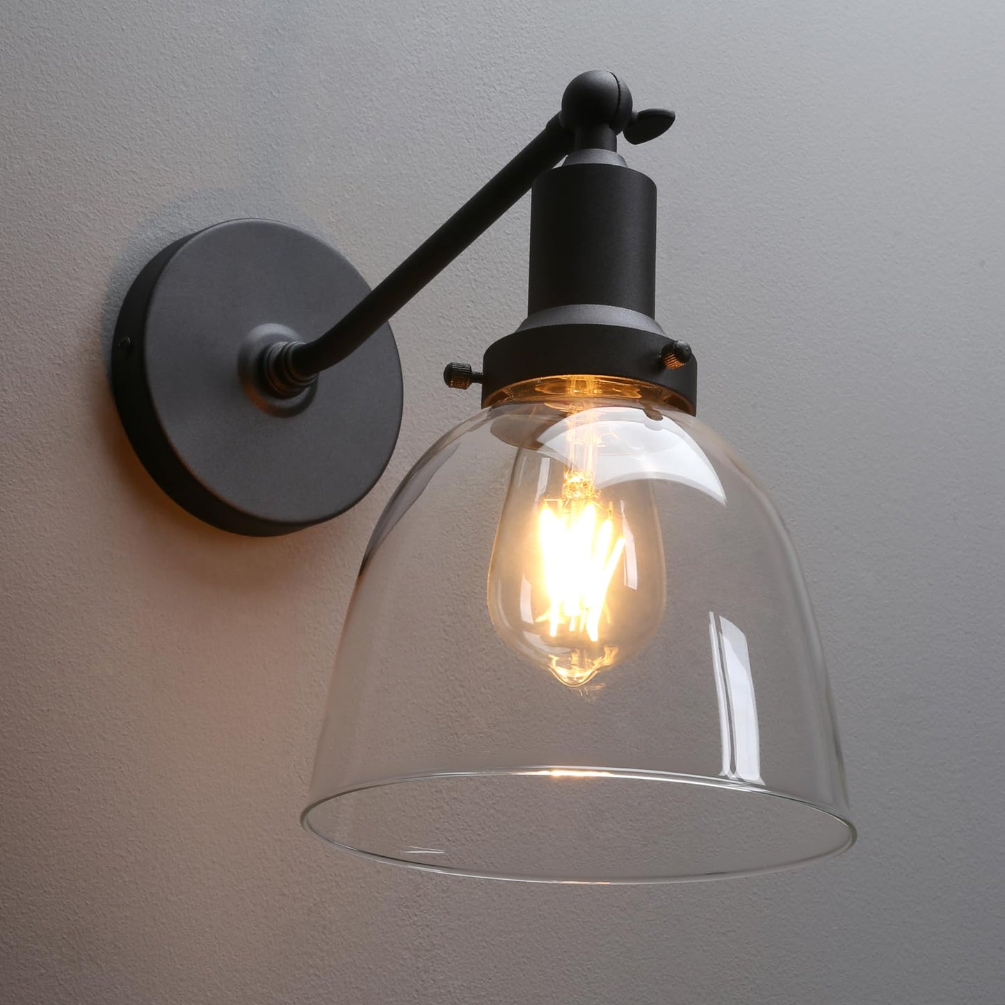 PERMO Industrial Sconces Slope Pole Sconce with 6.7" Oval Dome Clear Glass Shade Matte Black Wall Sconce Wall Mount Light Fixture for Bathroom Bedroom Entryway Home Office Kitchen