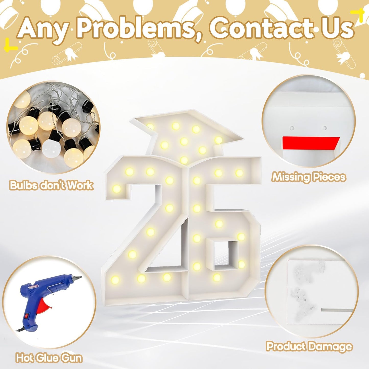 4.5FT 2026 Graduation Decorations, Large 26 Light Up Numbers Graduation Cap with Lights, White Mosaics Marquee 26 Numbers Kit for Class of 2026 High School College Graduation Grad Party Decorations