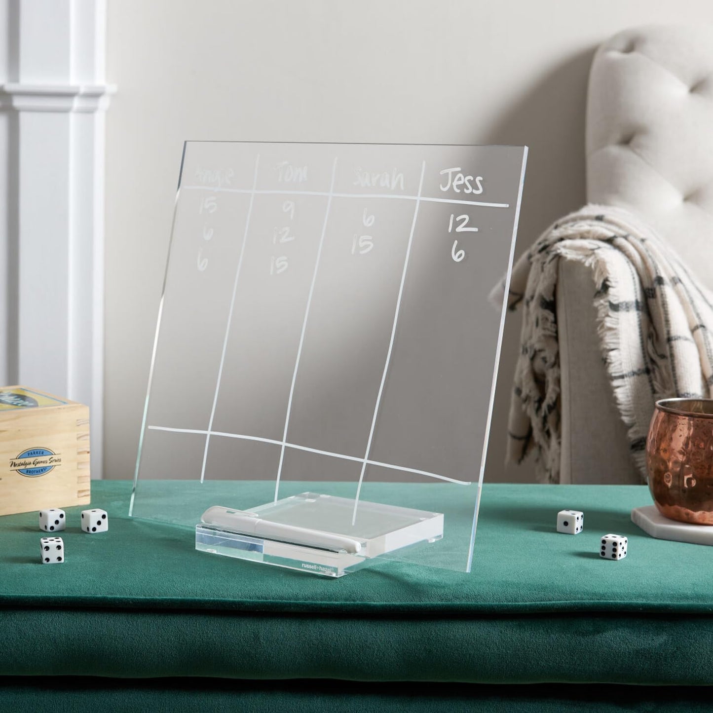 russell+hazel Acrylic Dry Erase Board and Marker, Memo Tablet for Desktop with Stand, Clear Acrylic, 12” x 6” x 11.5” (31384)