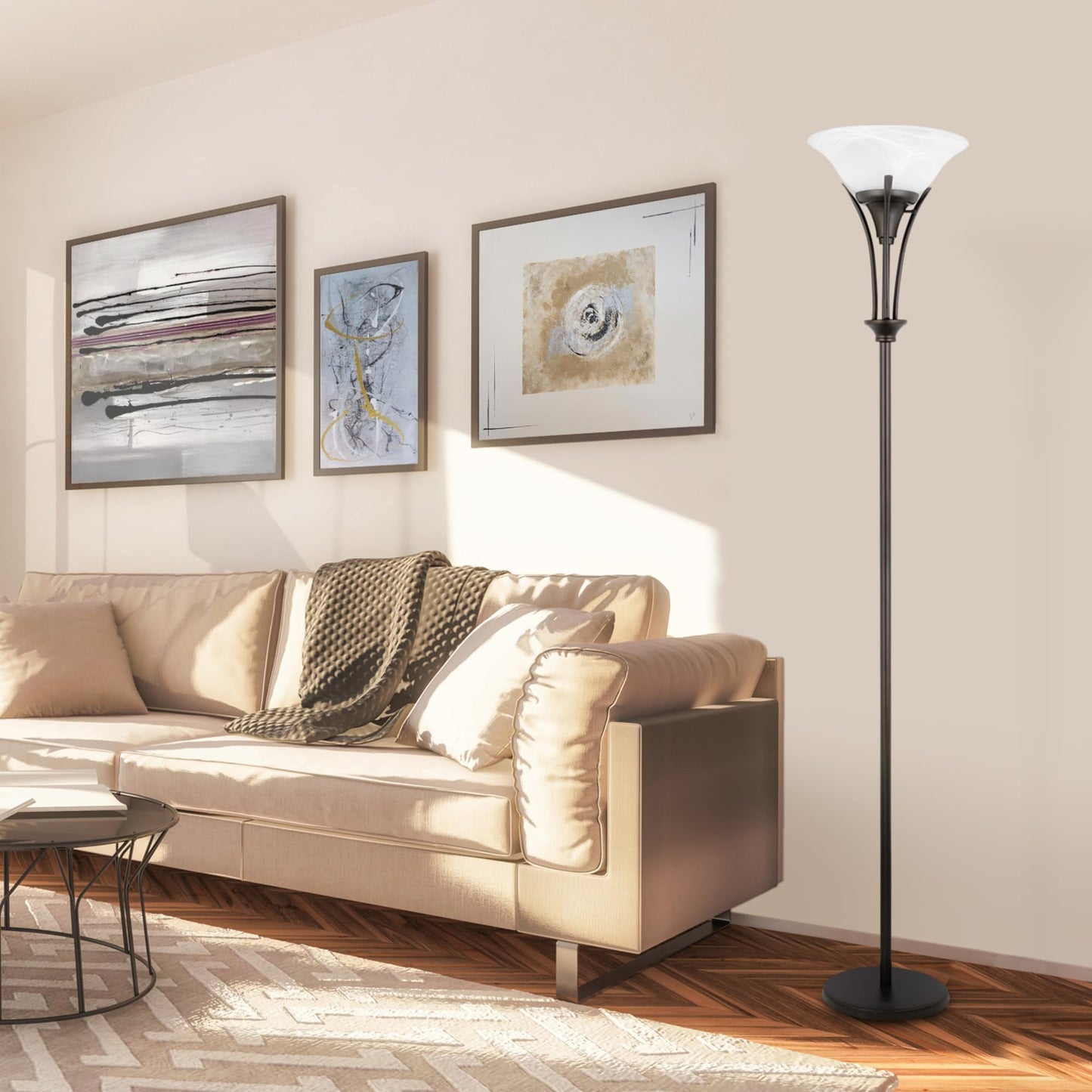 Globe Electric 63361 Gatineau 71" Dark Bronze Floor Lamp with Alabaster Glass Shade