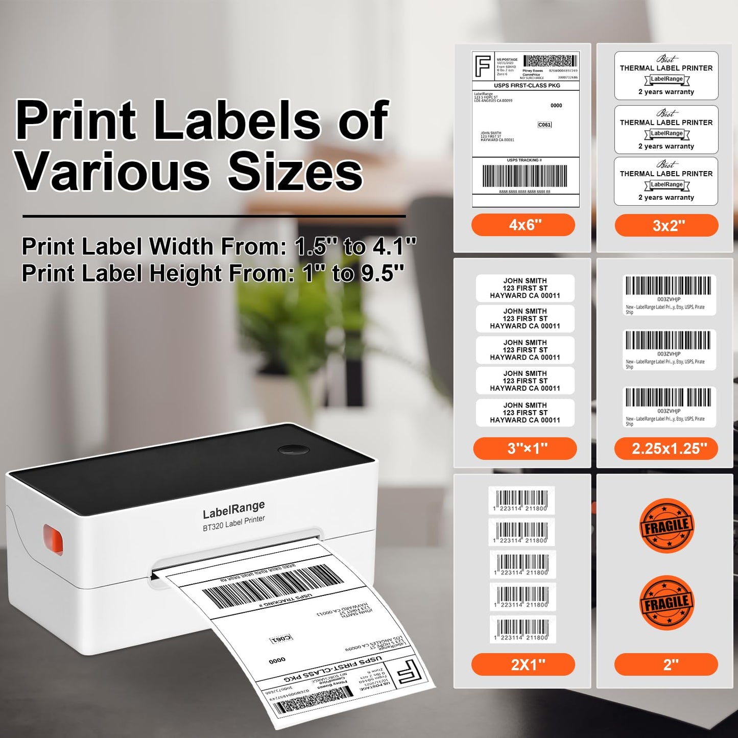 LabelRange Ecommerce Label Printer, Bluetooth Thermal Shipping Label Printer, 4x6 Thermal Printer Compatible with Android, iOS, Windows, Amazon, Ebay, Shopify, Etsy, USPS, Pirate Ship, Shippo