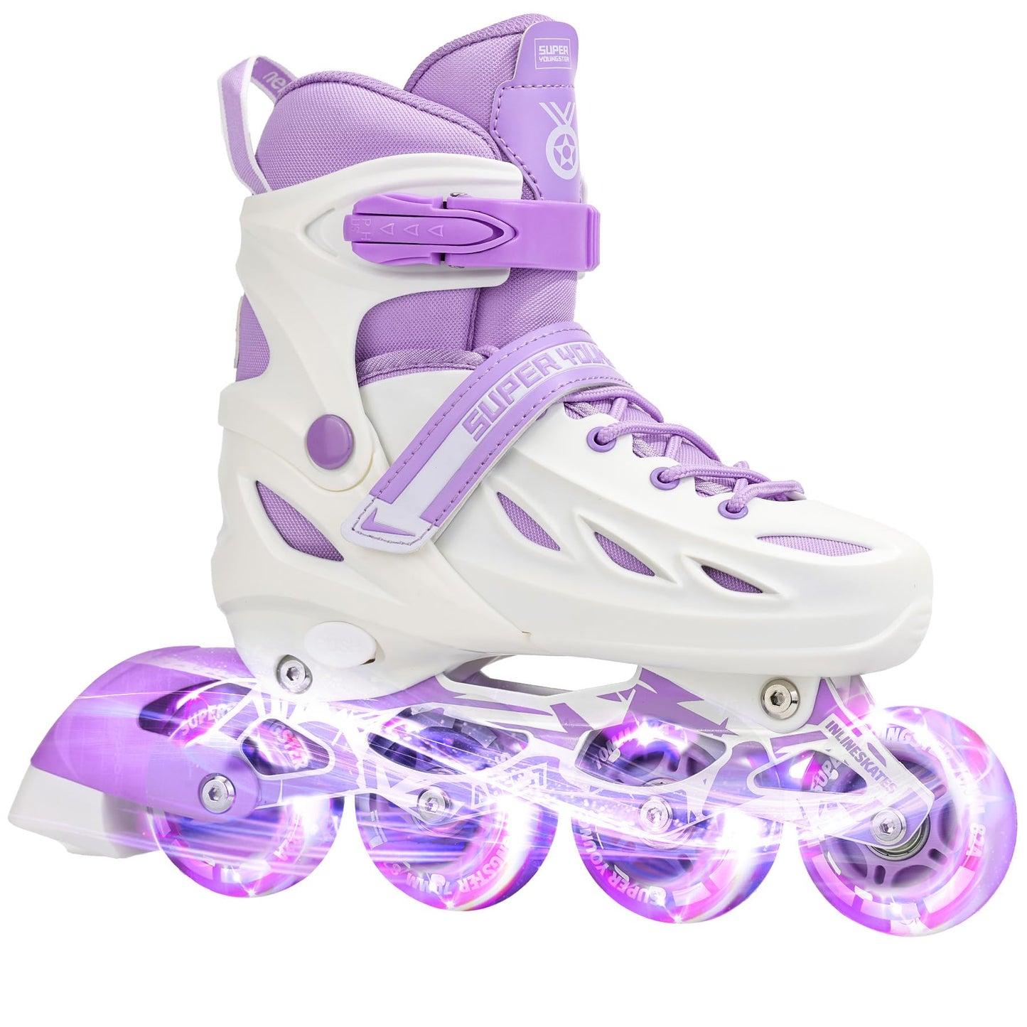 SUPER YOUNGSTER Adjustable Inline Skates for Boys Girls Ages 4-12 with Light Up Wheels, Roller Skates Blades for Youth Kids Indoor & Outdoor Beginners